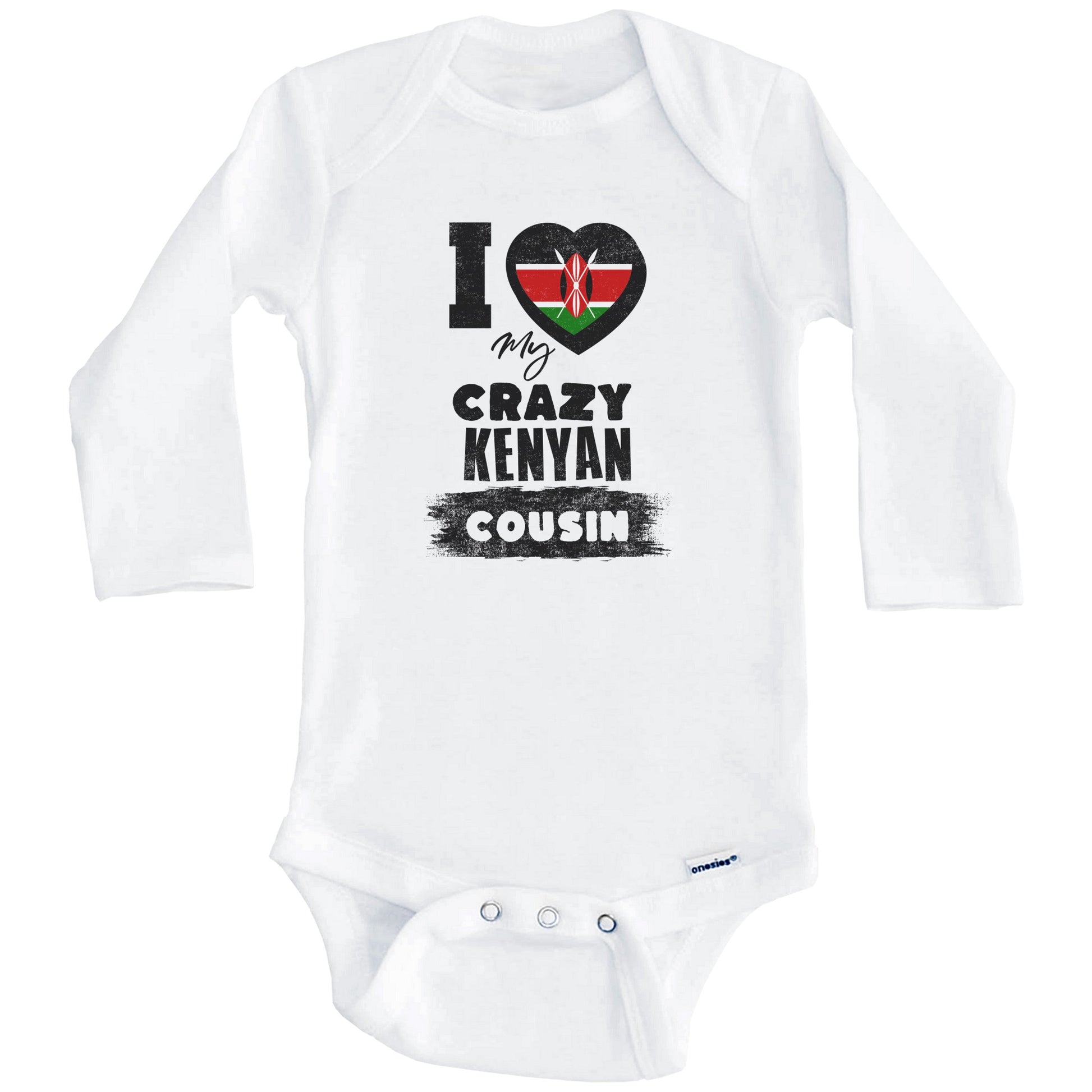 I Love My Crazy Kenyan Cousin Funny Kenya Flag Baby Bodysuit (Long Sleeves)