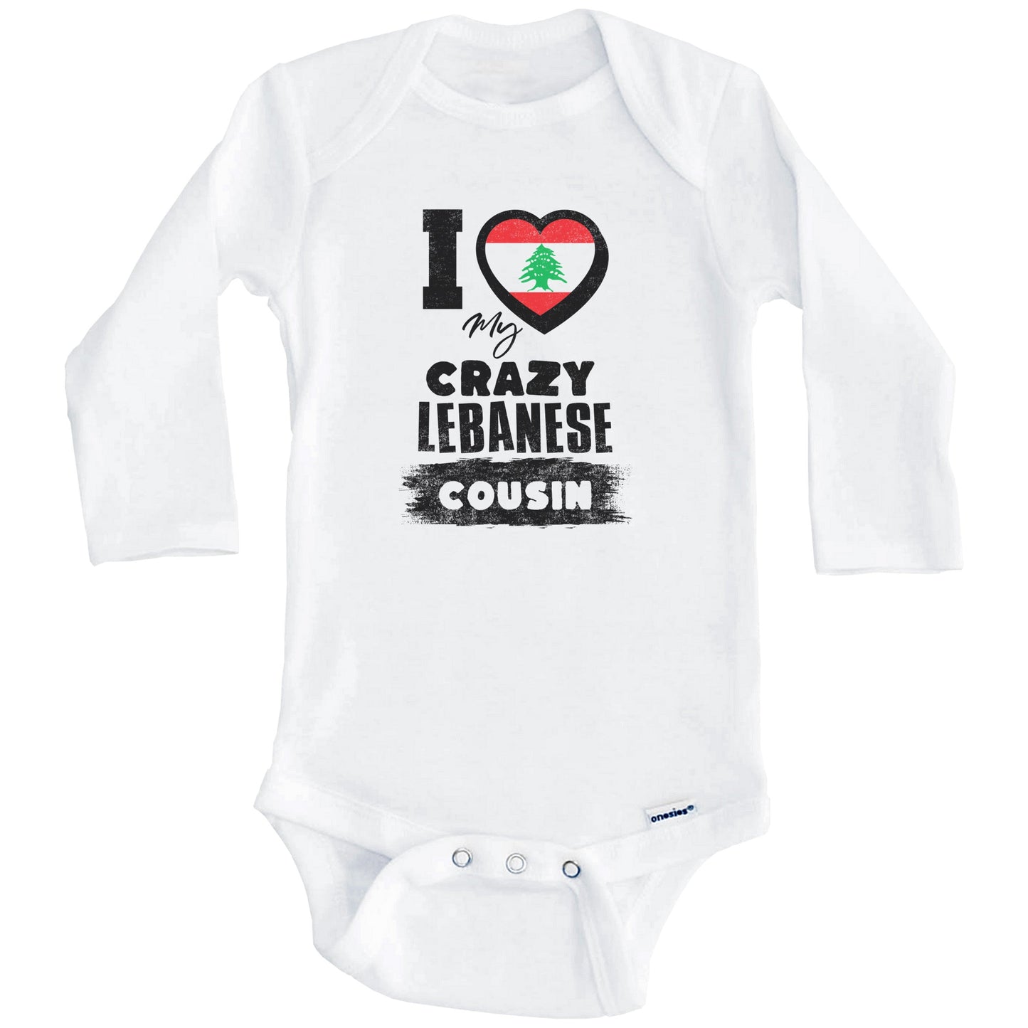 I Love My Crazy Lebanese Cousin Funny Lebanon Flag Baby Bodysuit (Long Sleeves)