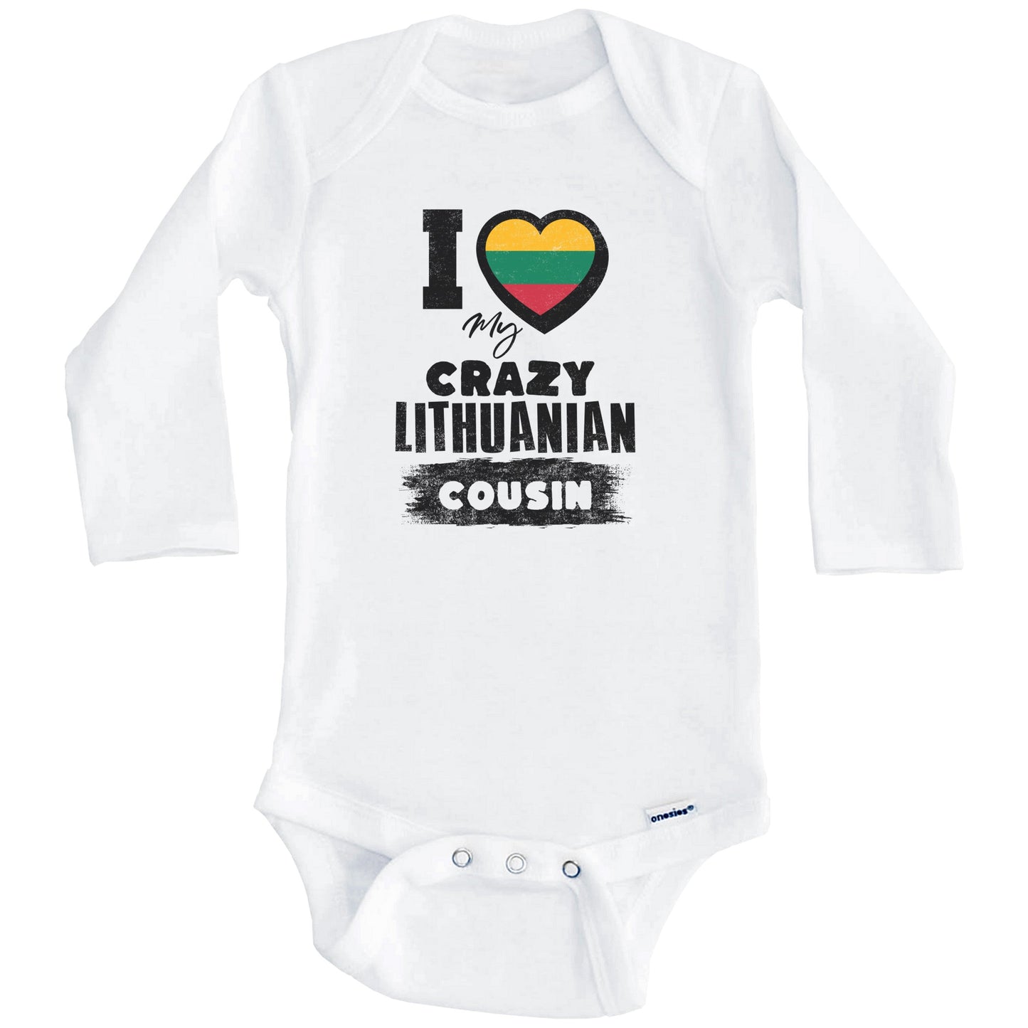 I Love My Crazy Lithuanian Cousin Funny Lithuania Flag Baby Bodysuit (Long Sleeves)