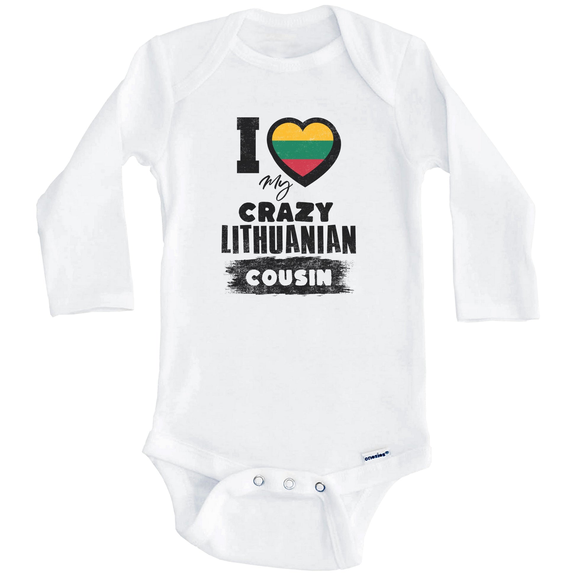 I Love My Crazy Lithuanian Cousin Funny Lithuania Flag Baby Bodysuit (Long Sleeves)