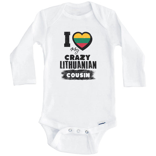 I Love My Crazy Lithuanian Cousin Funny Lithuania Flag Baby Bodysuit (Long Sleeves)