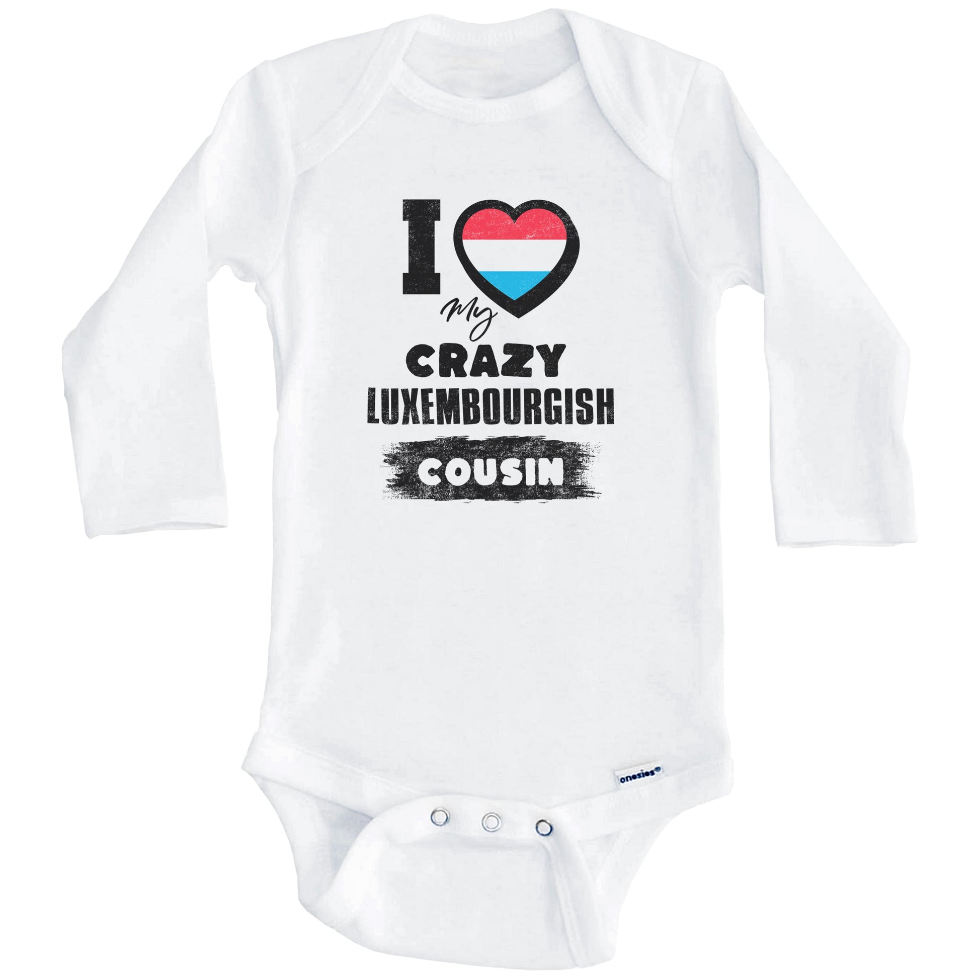 I Love My Crazy Luxembourgish Cousin Funny Luxembourg Flag Baby Bodysuit (Long Sleeves)