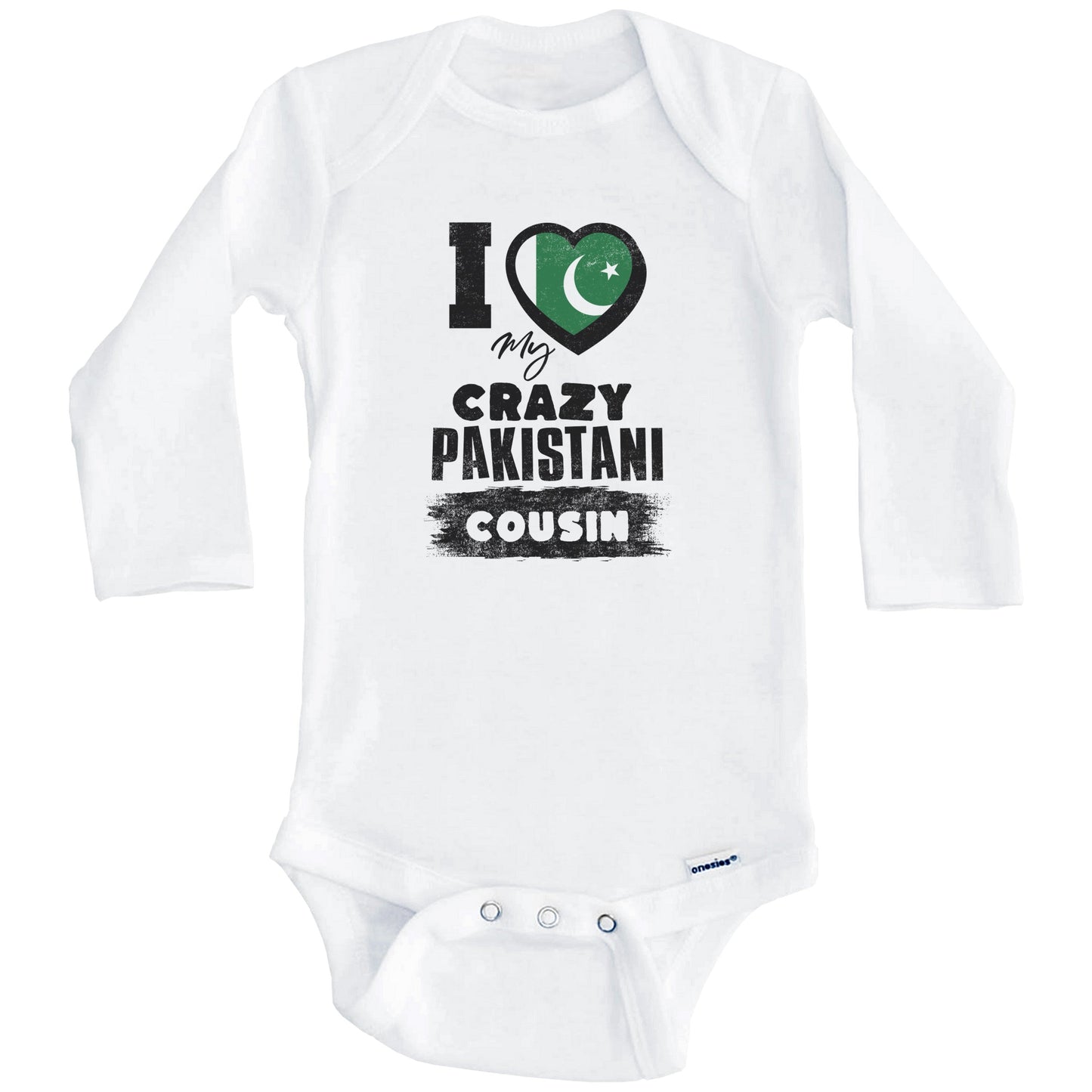 I Love My Crazy Pakistani Cousin Funny Pakistan Flag Baby Bodysuit (Long Sleeves)