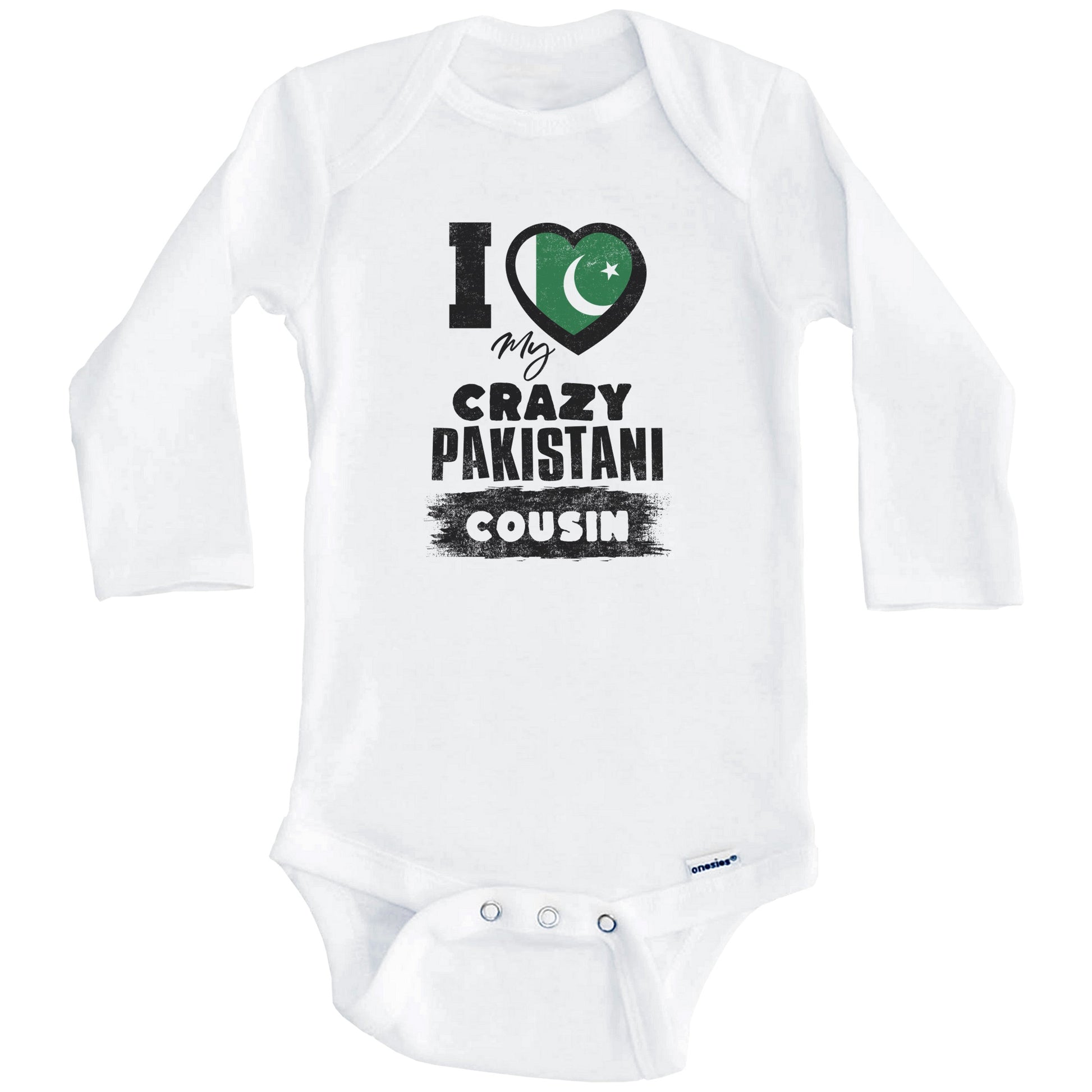 I Love My Crazy Pakistani Cousin Funny Pakistan Flag Baby Bodysuit (Long Sleeves)