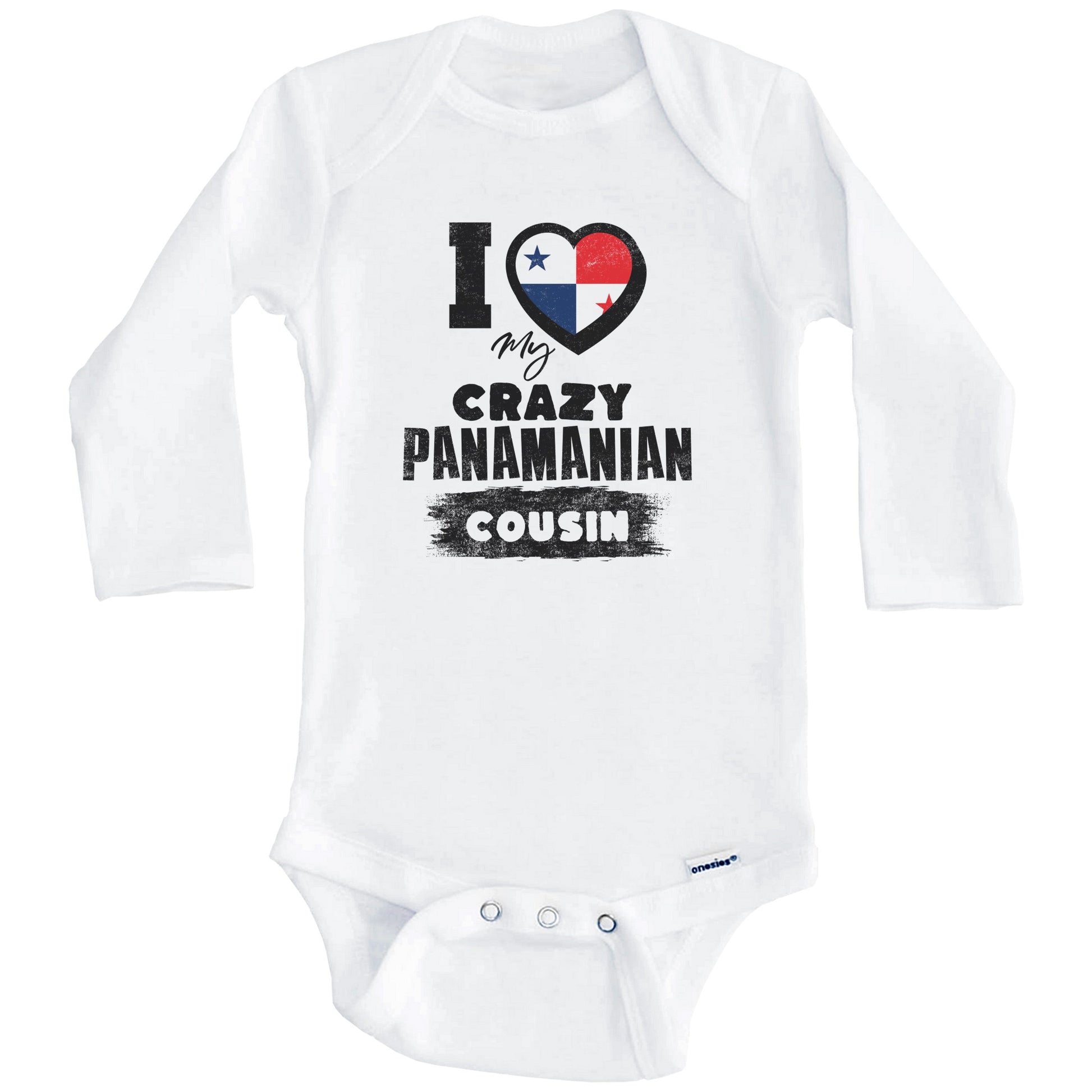 I Love My Crazy Panamanian Cousin Funny Panama Flag Baby Bodysuit (Long Sleeves)