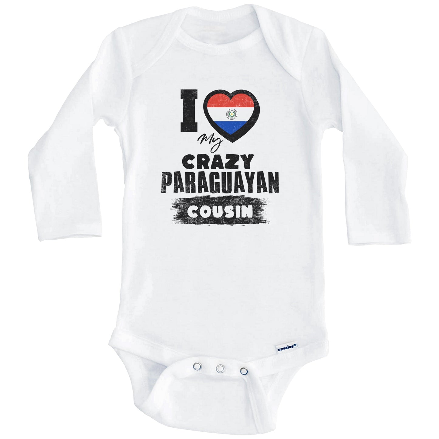 I Love My Crazy Paraguayan Cousin Funny Paraguay Flag Baby Bodysuit (Long Sleeves)