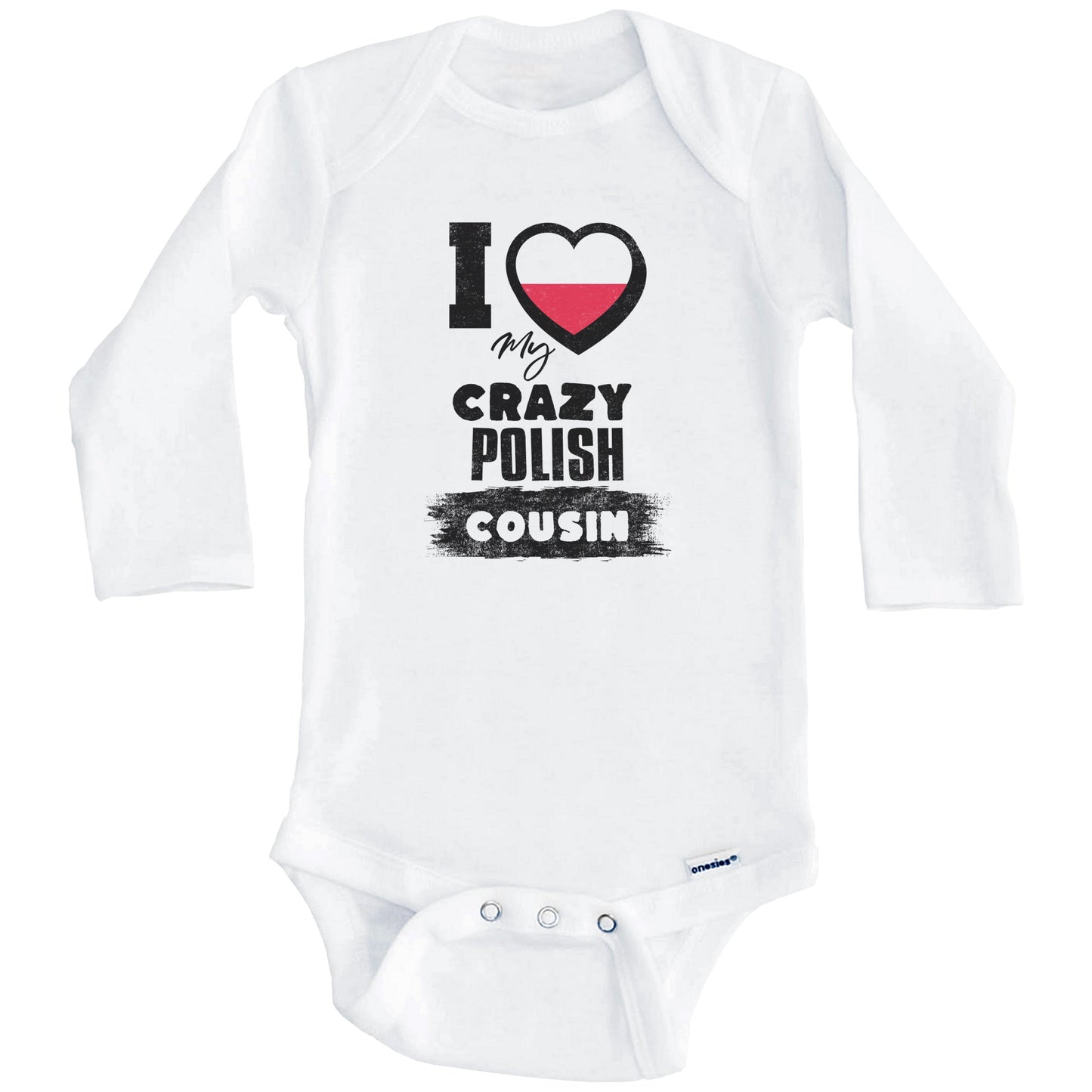 I Love My Crazy Polish Cousin Funny Poland Flag Baby Bodysuit (Long Sleeves)