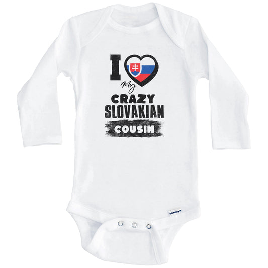 I Love My Crazy Slovakian Cousin Funny Slovakia Flag Baby Bodysuit (Long Sleeves)