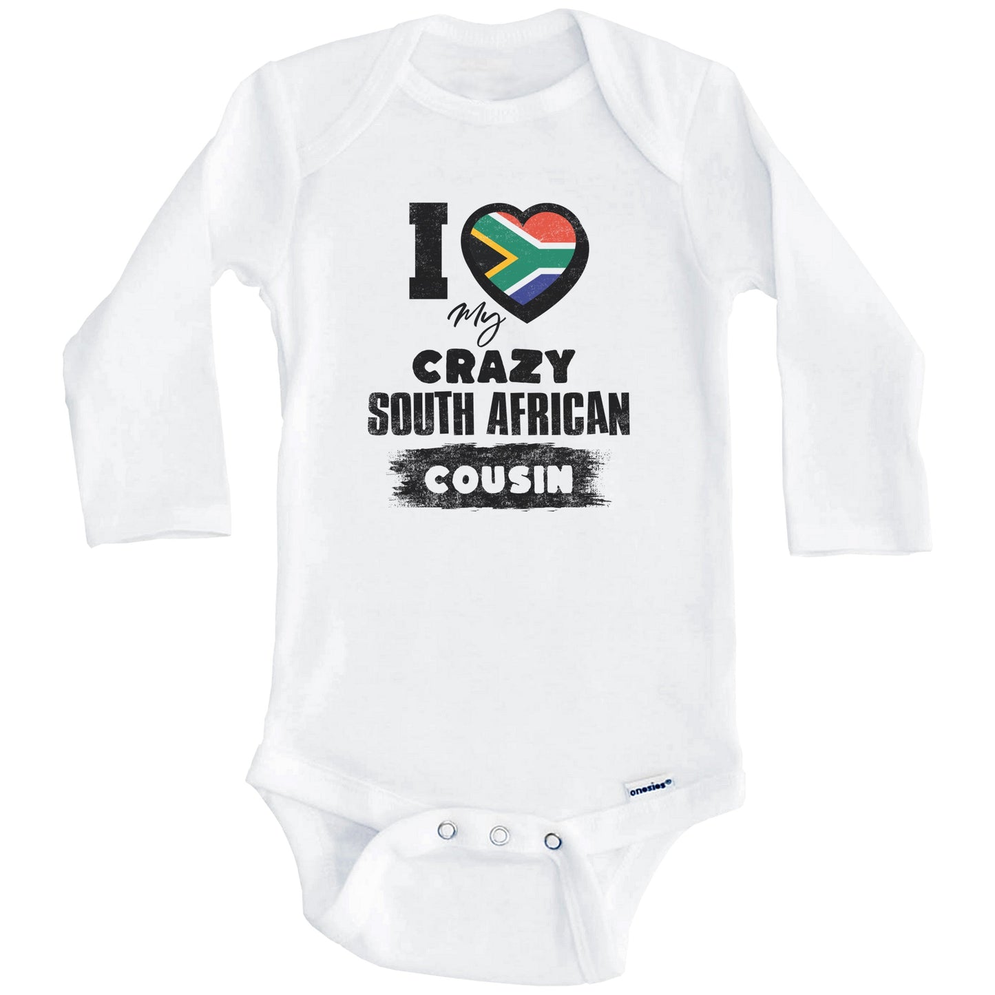 I Love My Crazy South African Cousin Funny South Africa Flag Baby Bodysuit (Long Sleeves)