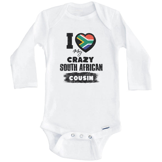 I Love My Crazy South African Cousin Funny South Africa Flag Baby Bodysuit (Long Sleeves)