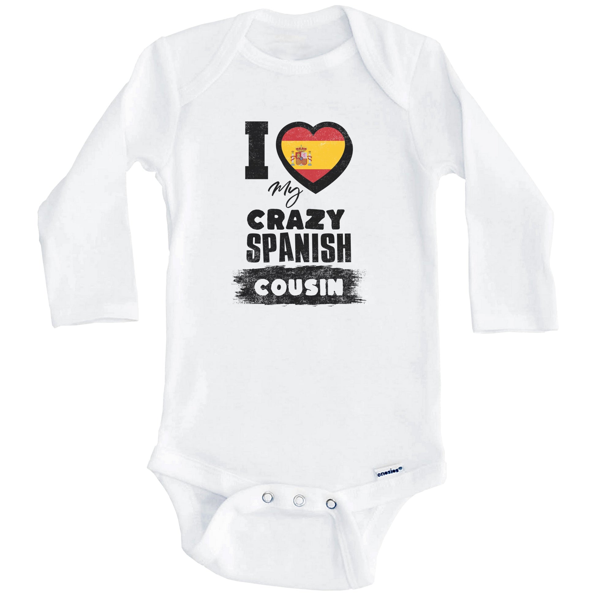 I Love My Crazy Spanish Cousin Funny Spain Flag Baby Bodysuit (Long Sleeves)