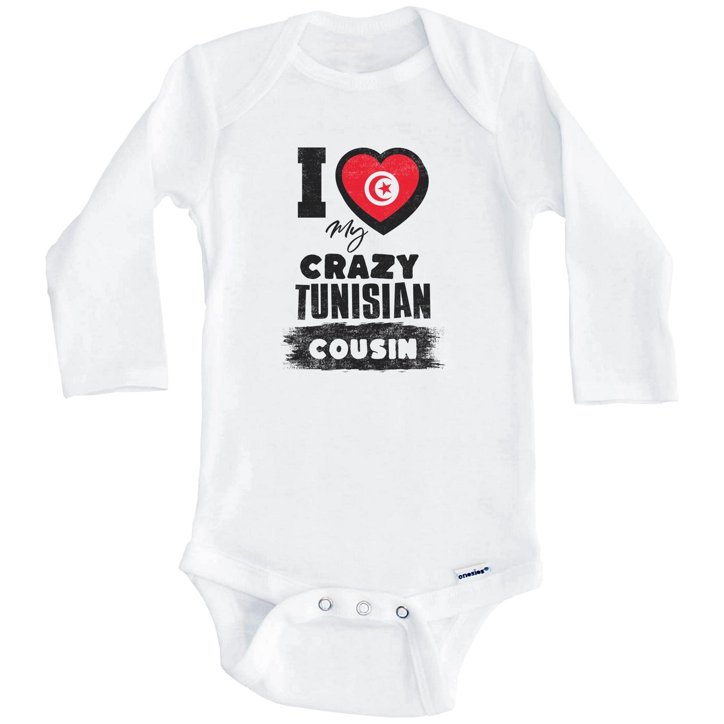 I Love My Crazy Tunisian Cousin Funny Tunisia Flag Baby Bodysuit (Long Sleeves)