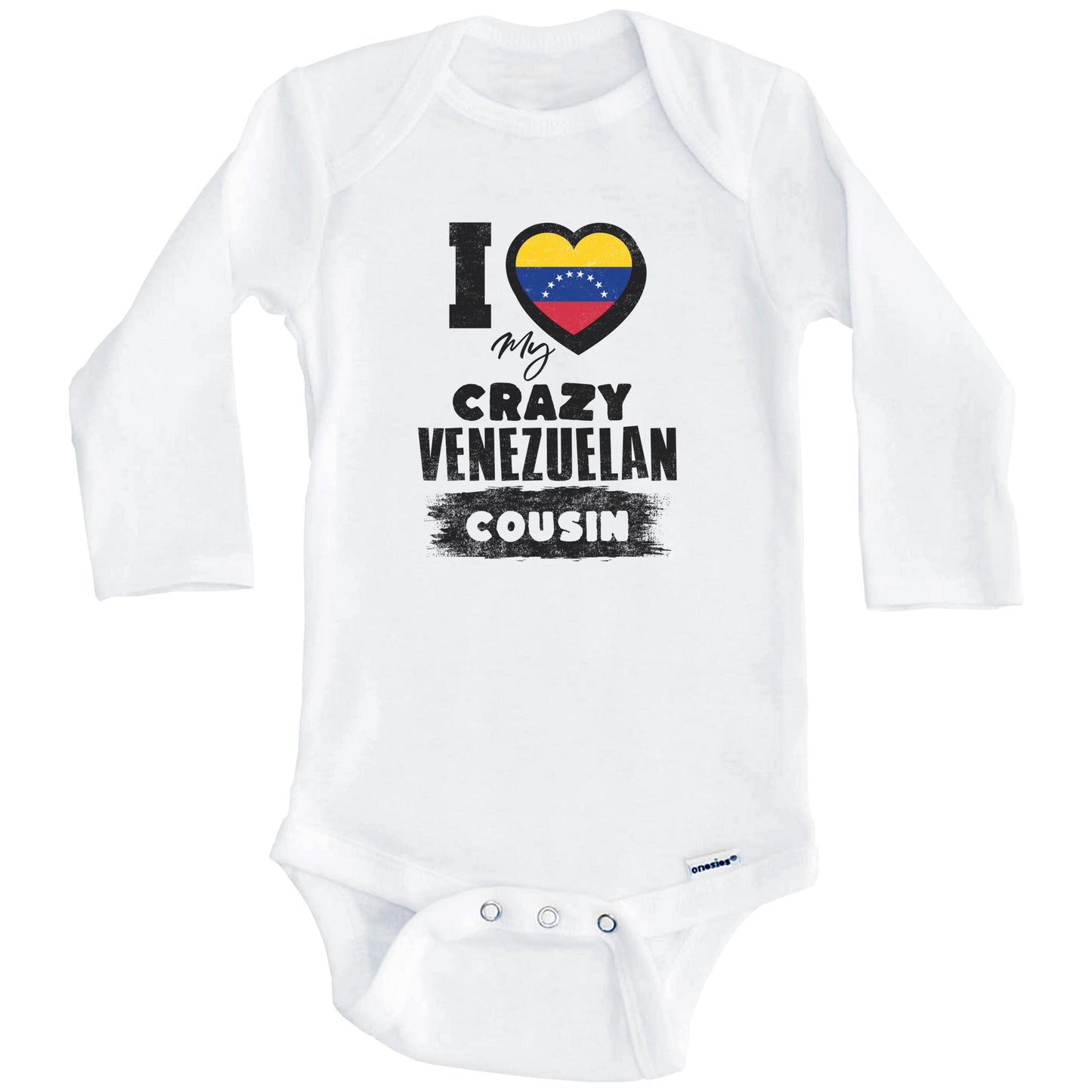 I Love My Crazy Venezuelan Cousin Funny Venezuela Flag Baby Bodysuit (Long Sleeves)