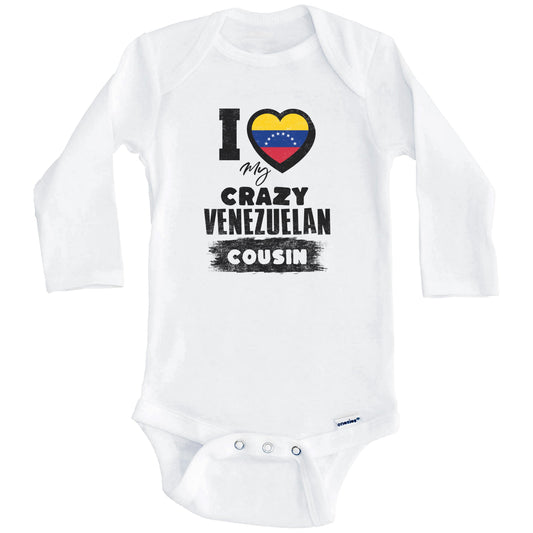 I Love My Crazy Venezuelan Cousin Funny Venezuela Flag Baby Bodysuit (Long Sleeves)