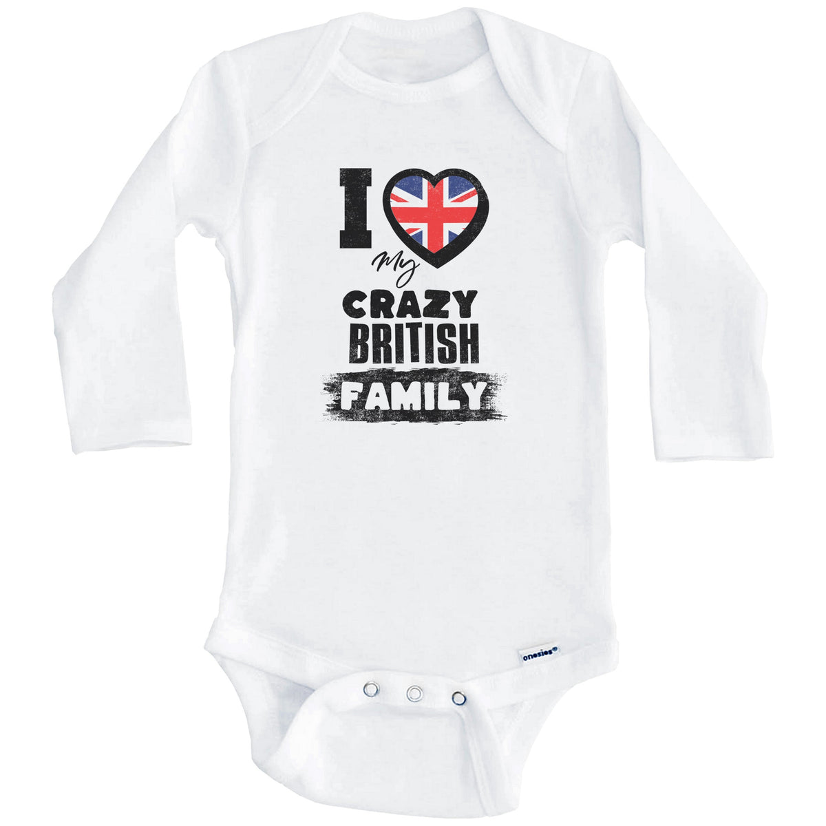 I Love My Crazy British Family Funny UK Flag Baby Bodysuit (Long Sleeves)