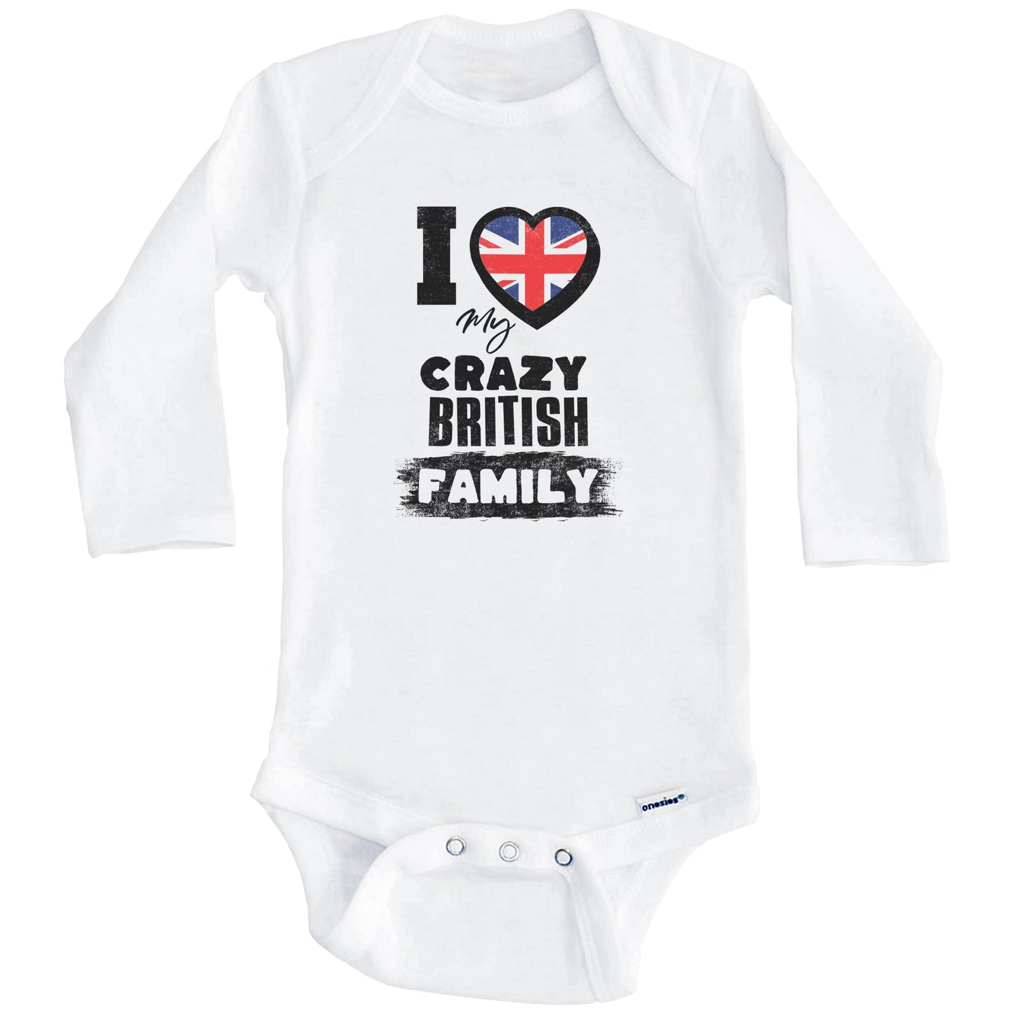 I Love My Crazy British Family Funny UK Flag Baby Bodysuit (Long Sleeves)