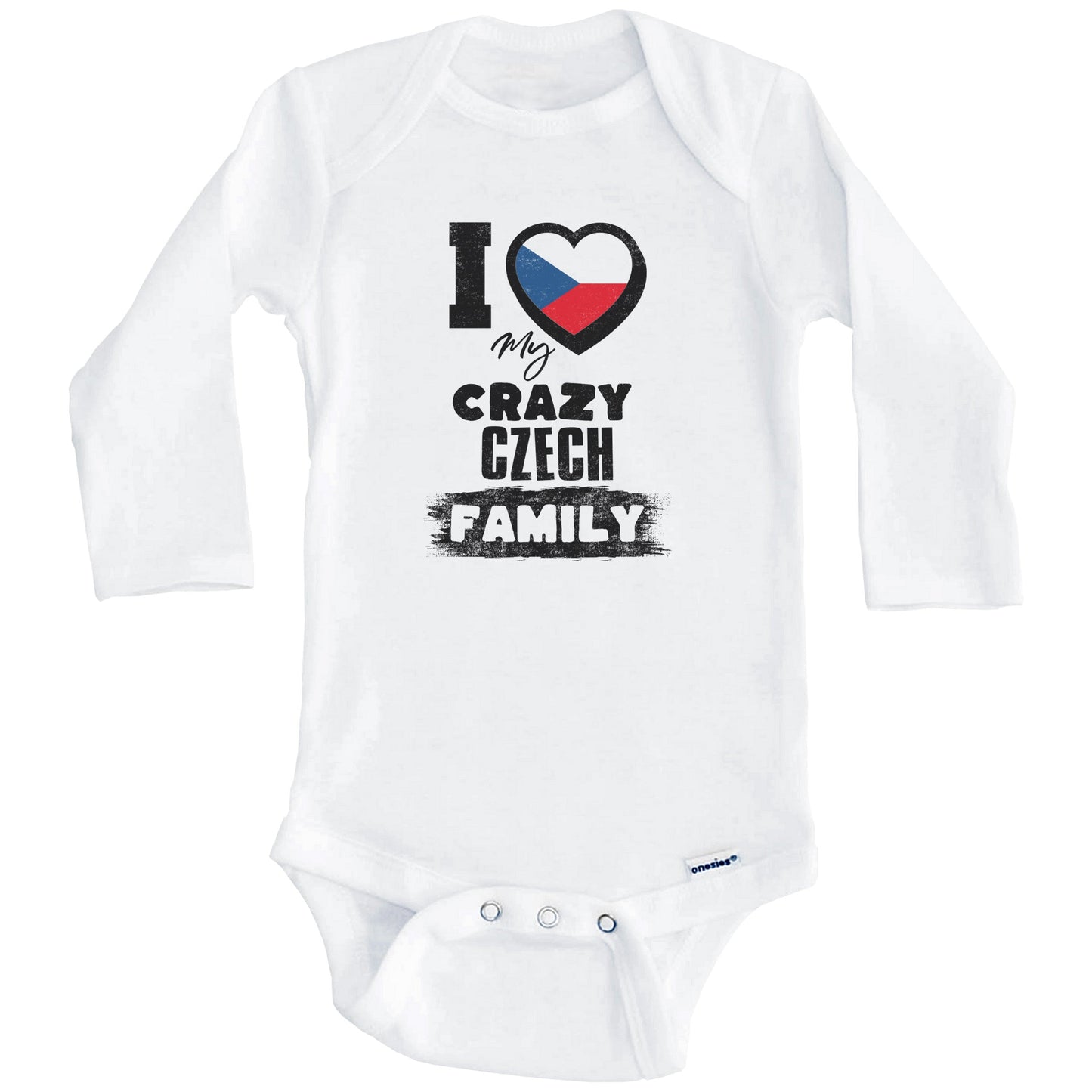 I Love My Crazy Czech Family Funny Czech Republic Flag Baby Bodysuit (Long Sleeves)