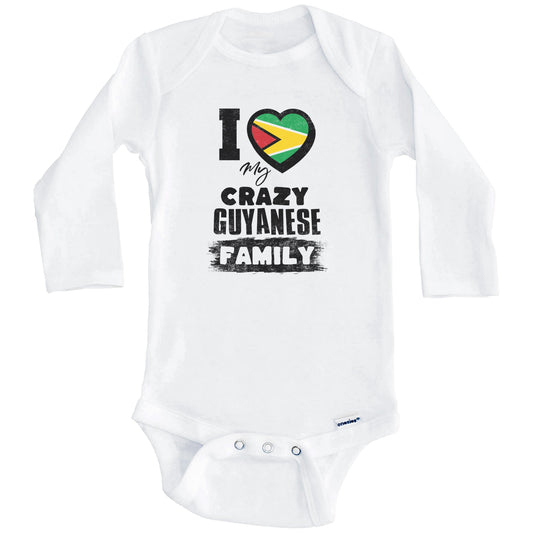 I Love My Crazy Guyanese Family Funny Guyana Flag Baby Bodysuit (Long Sleeves)