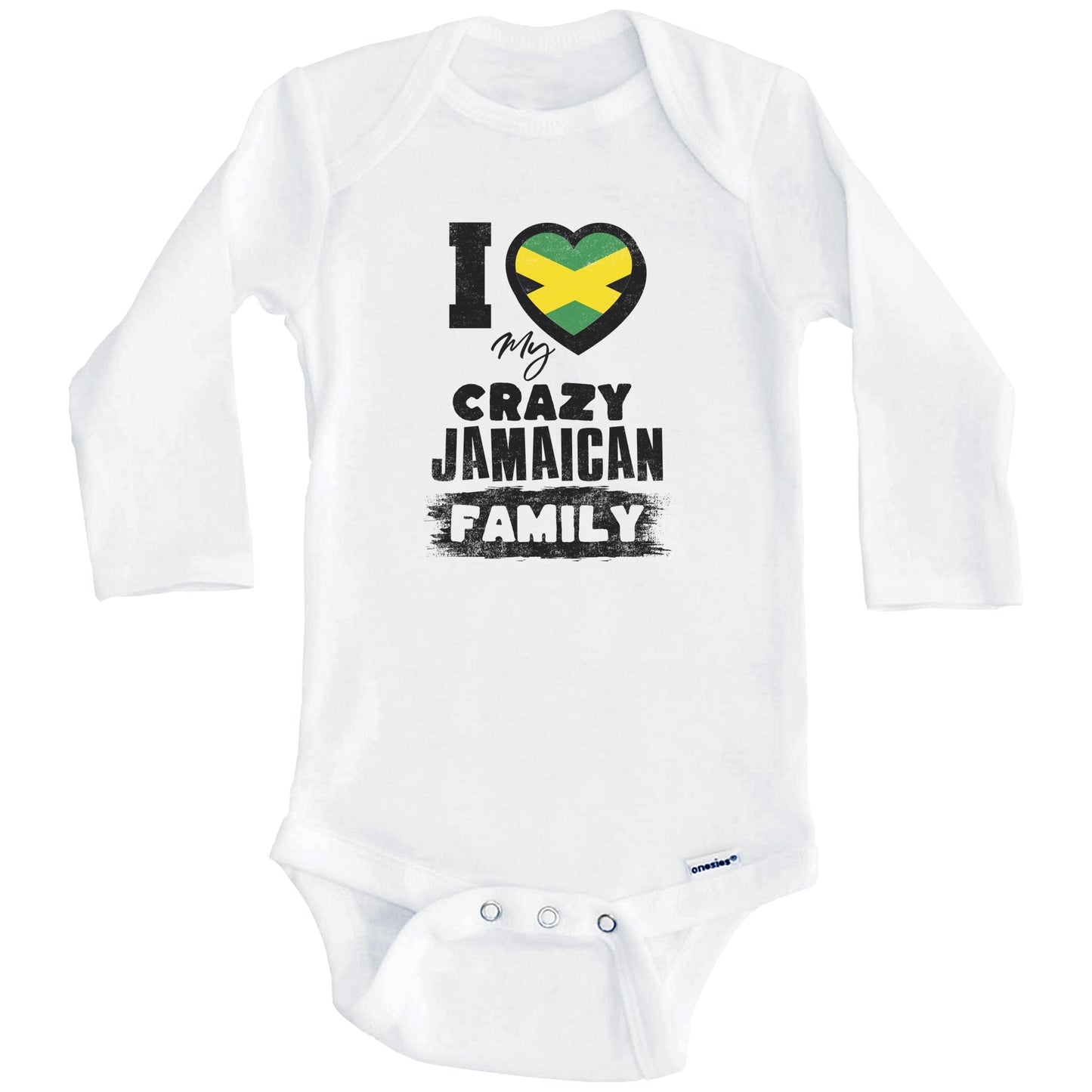 I Love My Crazy Jamaican Family Funny Jamaica Flag Baby Bodysuit (Long Sleeves)