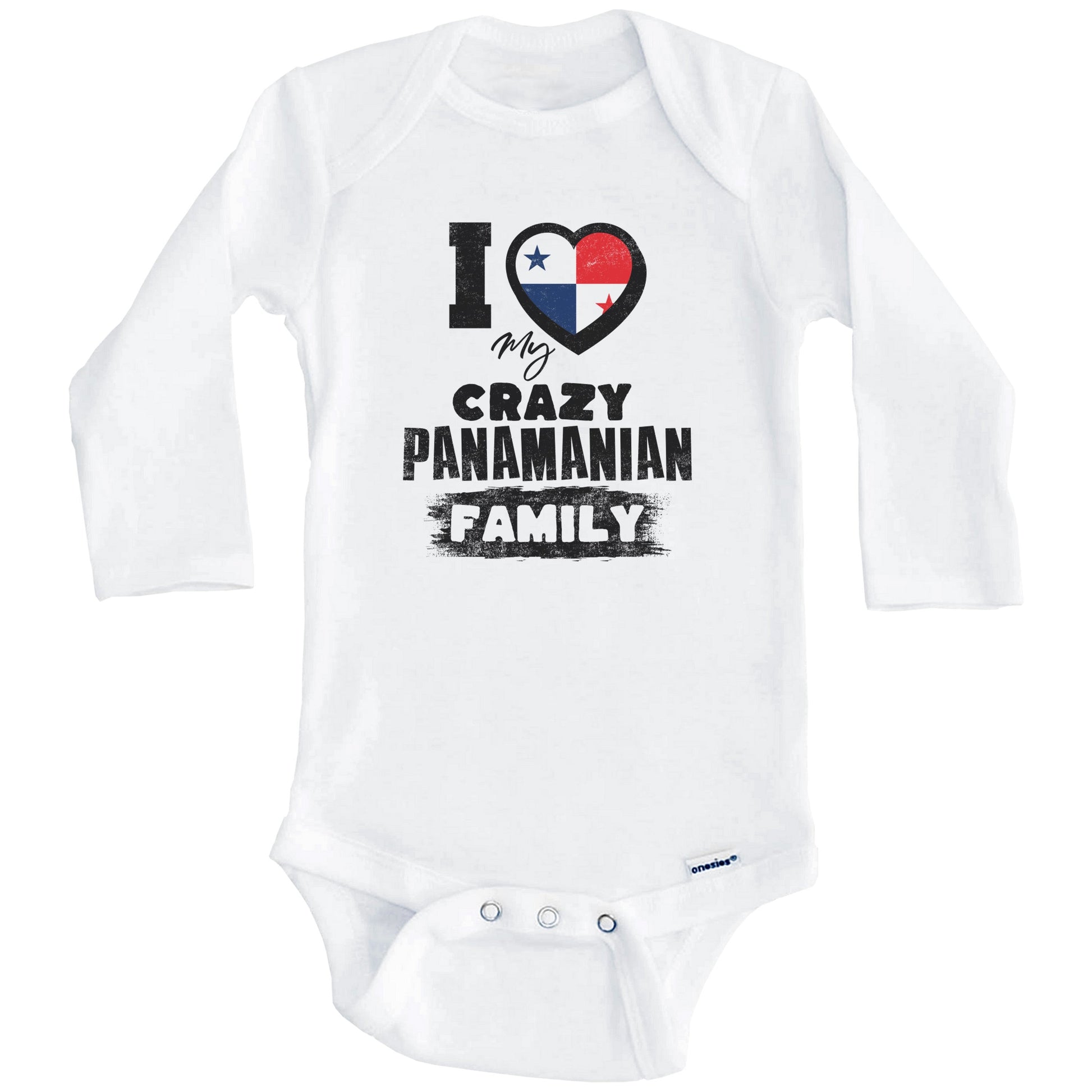 I Love My Crazy Panamanian Family Funny Panama Flag Baby Bodysuit (Long Sleeves)