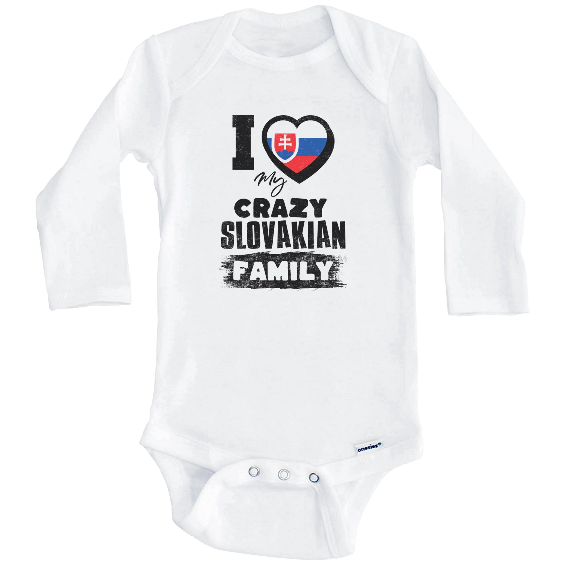 I Love My Crazy Slovakian Family Funny Slovakia Flag Baby Bodysuit (Long Sleeves)