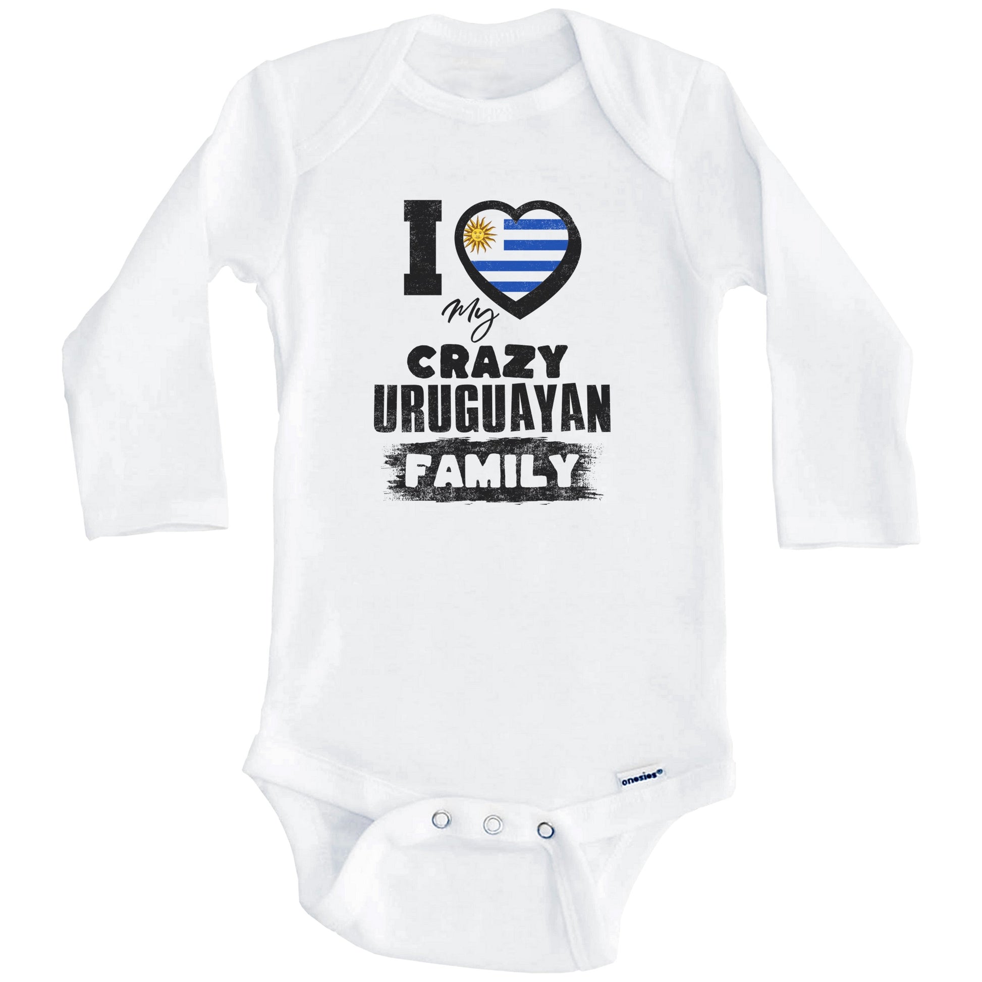 I Love My Crazy Uruguayan Family Funny Uruguay Flag Baby Bodysuit (Long Sleeves)