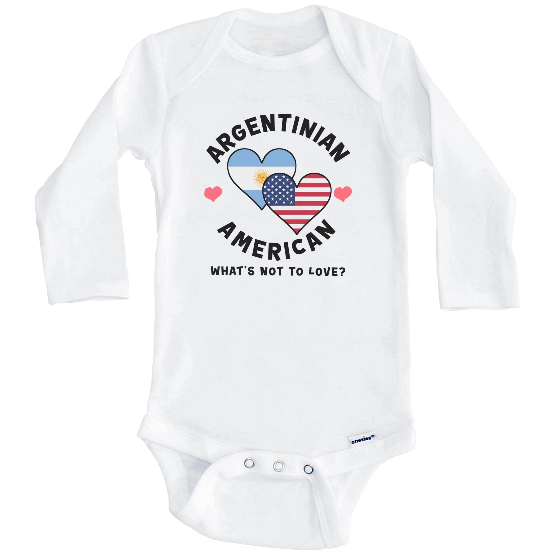 Argentinian American What's Not To Love Heart Flags Baby Bodysuit (Long Sleeves)