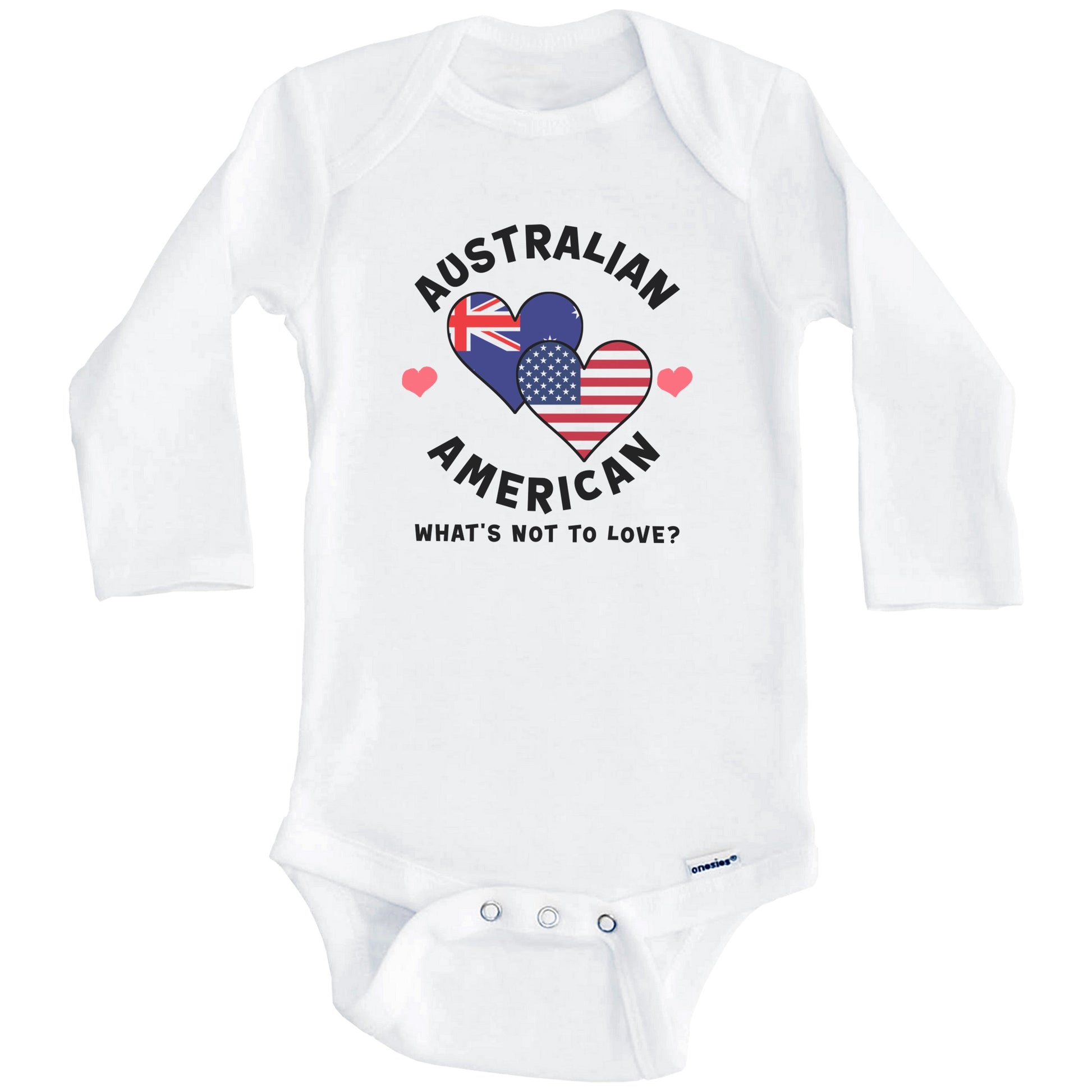 Australian American What's Not To Love Heart Flags Baby Bodysuit (Long Sleeves)