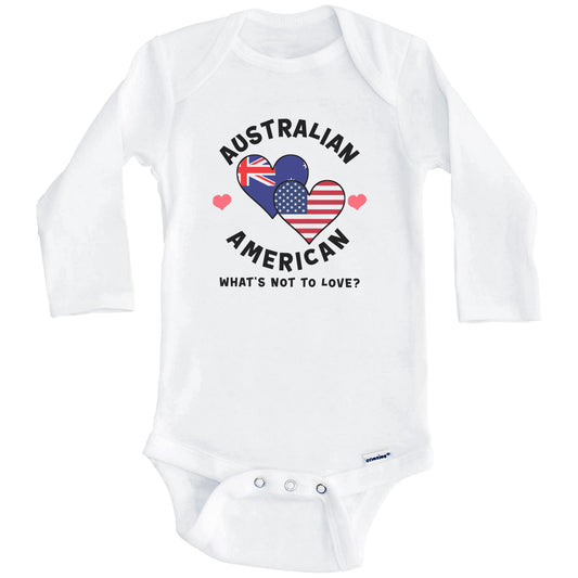 Australian American What's Not To Love Heart Flags Baby Bodysuit (Long Sleeves)