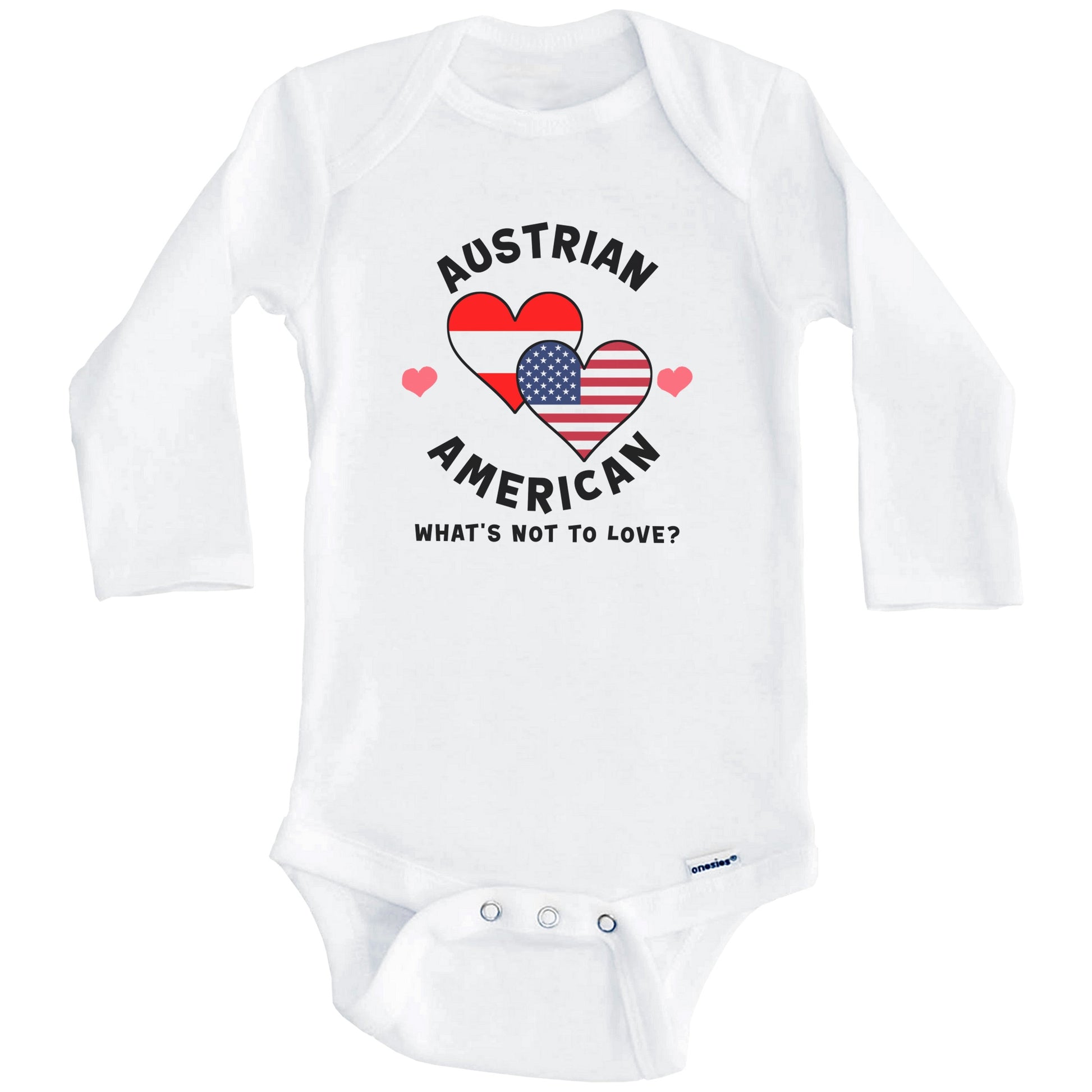 Austrian American What's Not To Love Heart Flags Baby Bodysuit (Long Sleeves)