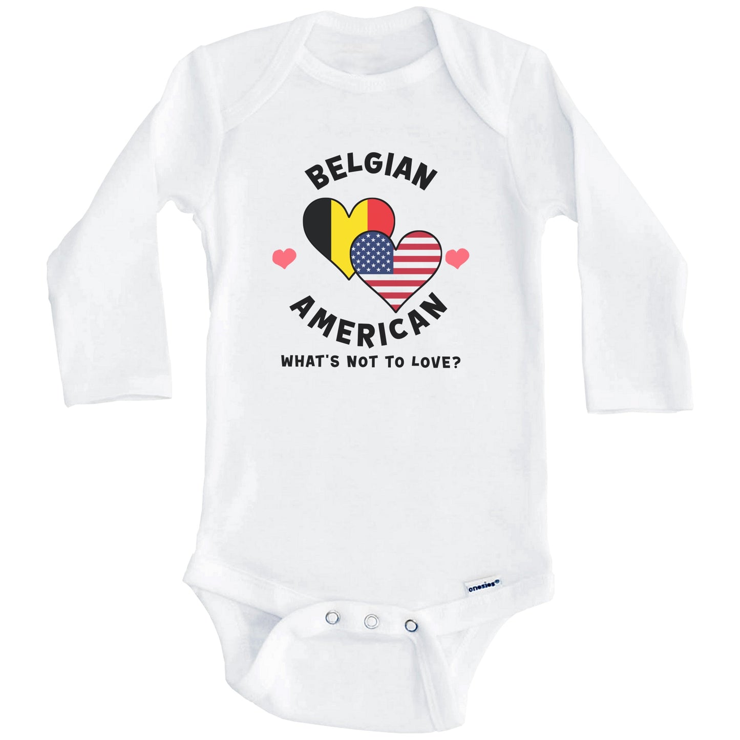 Belgian American What's Not To Love Heart Flags Baby Bodysuit (Long Sleeves)