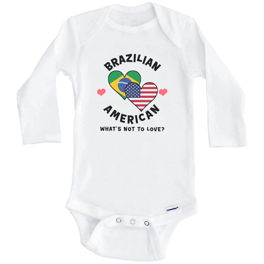 Brazilian American What's Not To Love Heart Flags Baby Bodysuit (Long Sleeves)