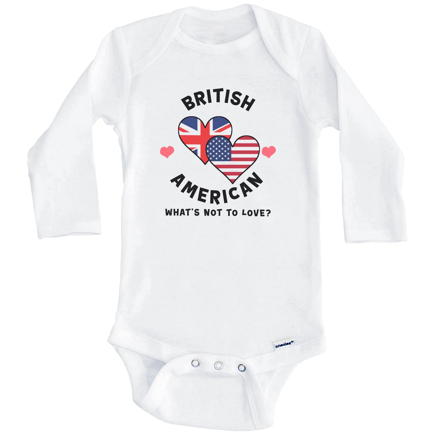 British American What's Not To Love Heart Flags Baby Bodysuit (Long Sleeves)