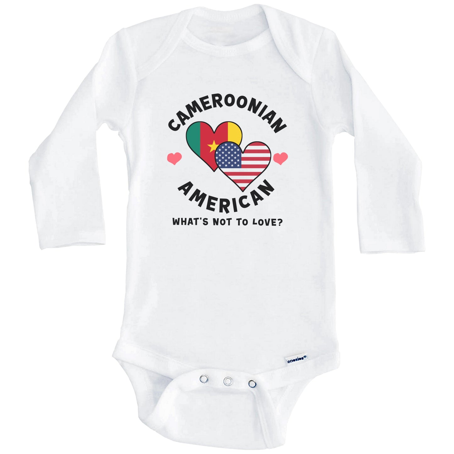 Cameroonian American What's Not To Love Heart Flags Baby Bodysuit (Long Sleeves)