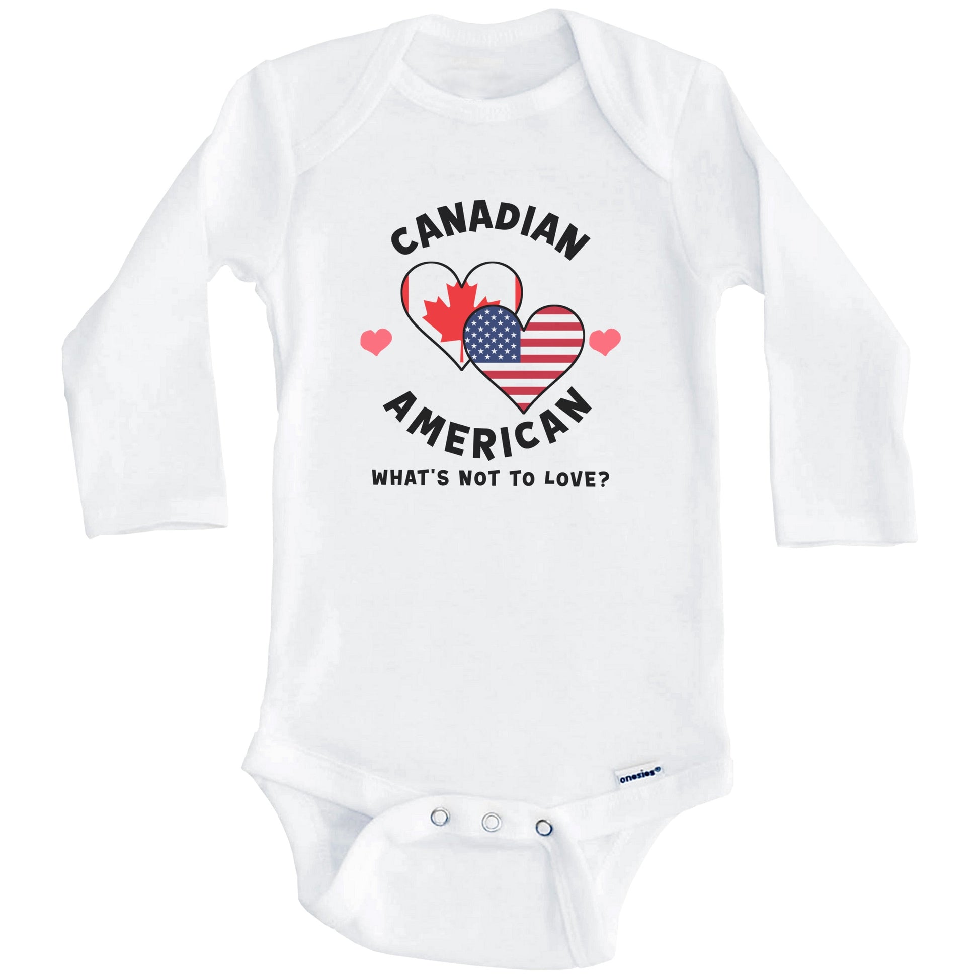 Canadian American What's Not To Love Heart Flags Baby Bodysuit (Long Sleeves)