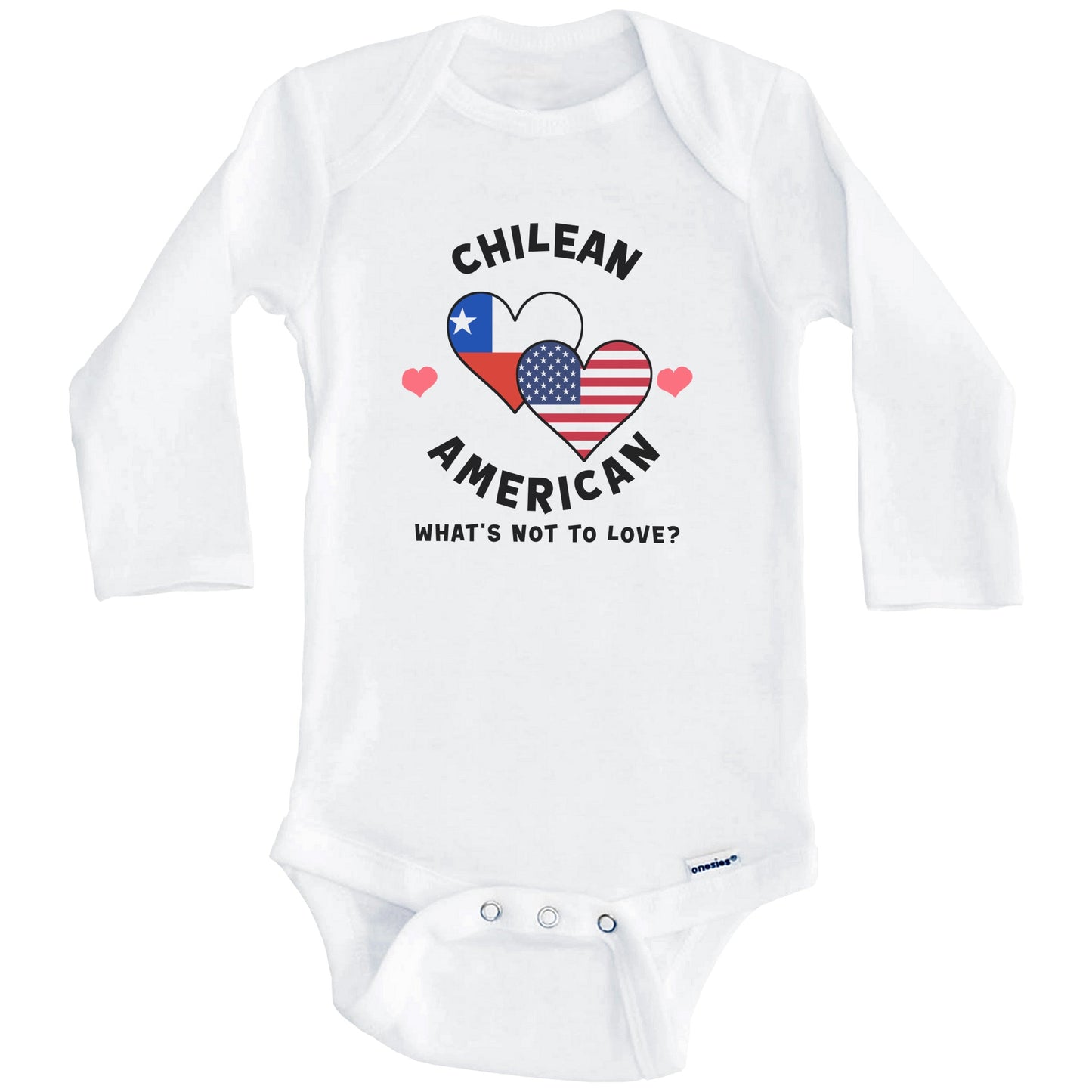 Chilean American What's Not To Love Heart Flags Baby Bodysuit (Long Sleeves)