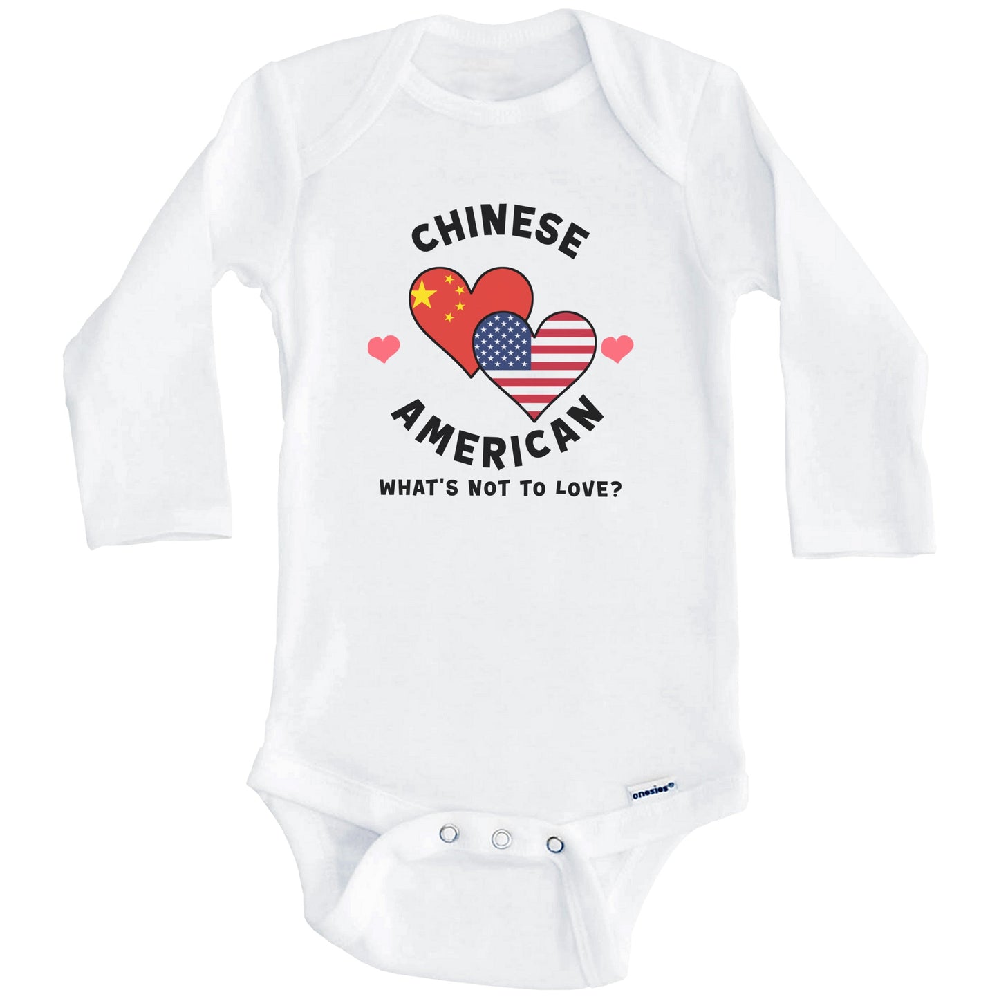 Chinese American What's Not To Love Heart Flags Baby Bodysuit (Long Sleeves)