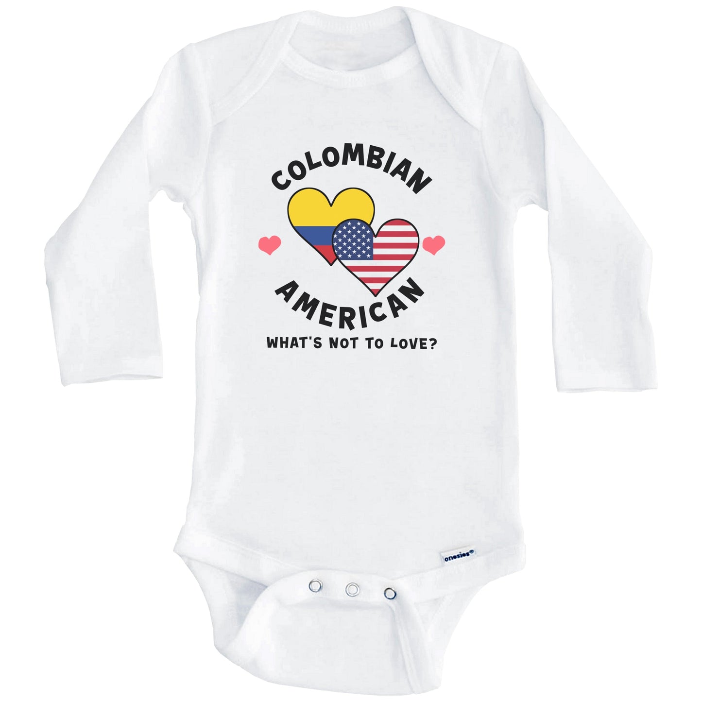 Colombian American What's Not To Love Heart Flags Baby Bodysuit (Long Sleeves)