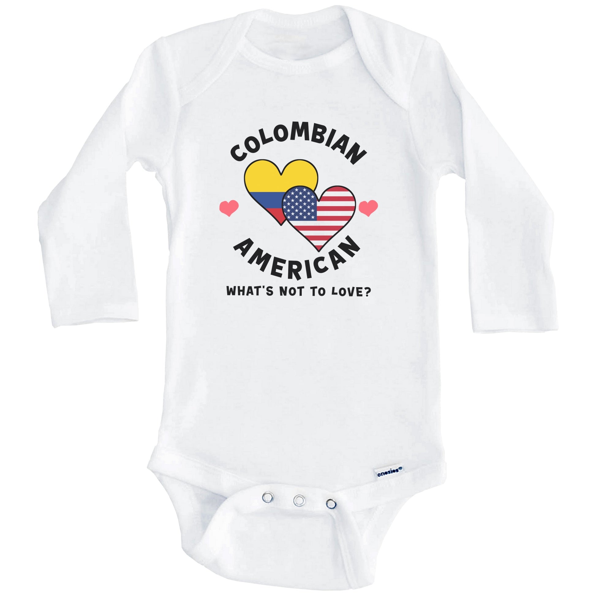 Colombian American What's Not To Love Heart Flags Baby Bodysuit (Long Sleeves)