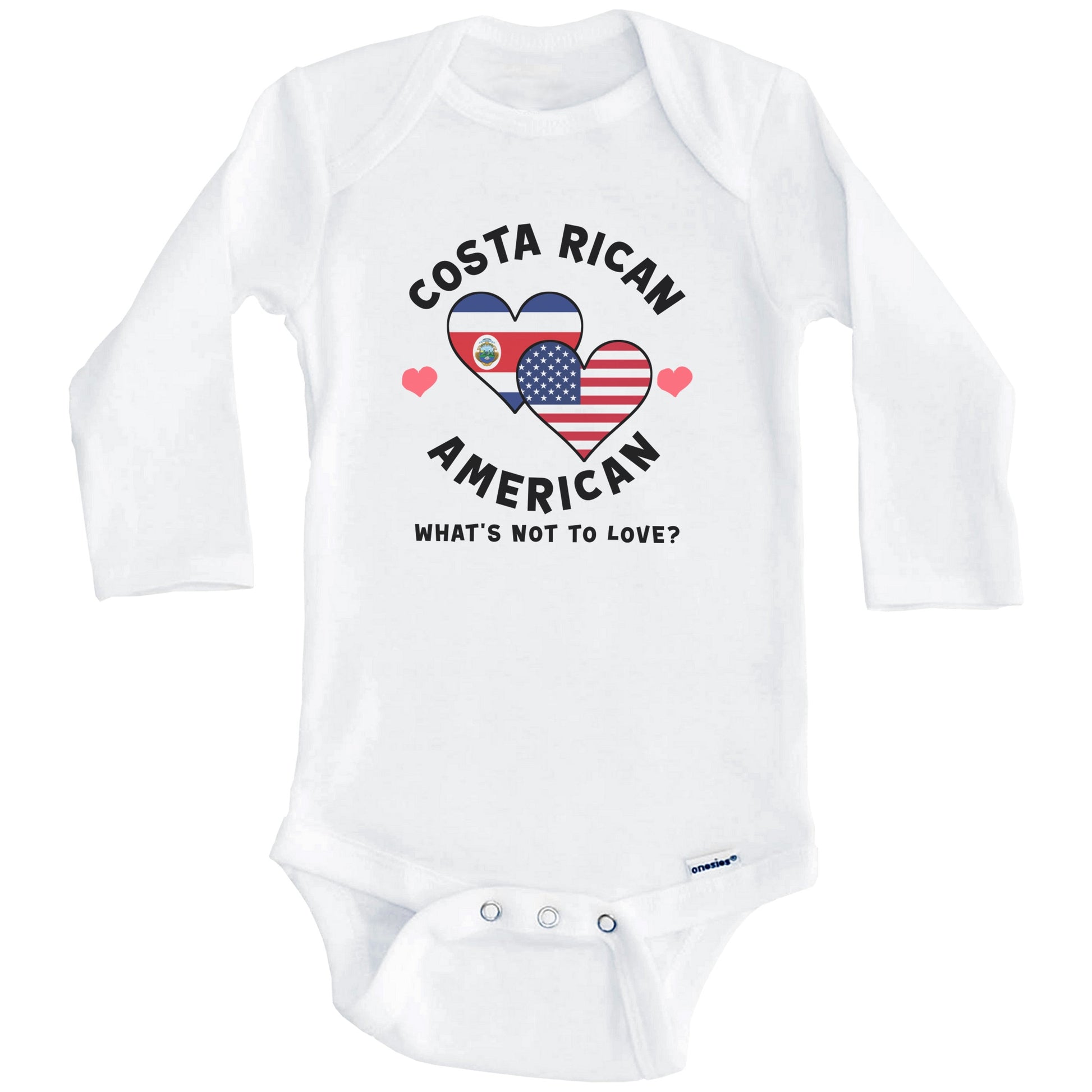 Costa Rican American What's Not To Love Heart Flags Baby Bodysuit (Long Sleeves)