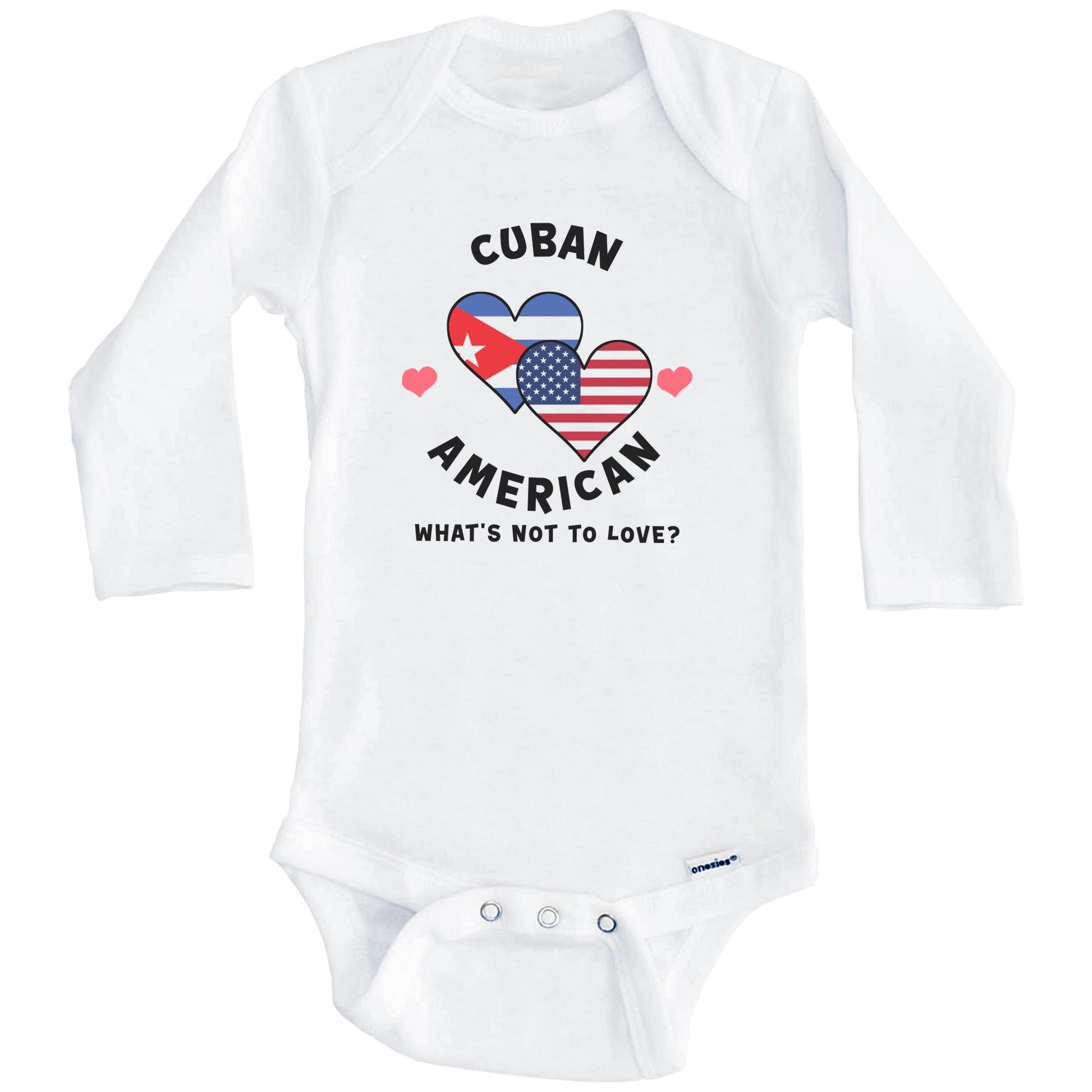 Cuban American What's Not To Love Heart Flags Baby Bodysuit (Long Sleeves)