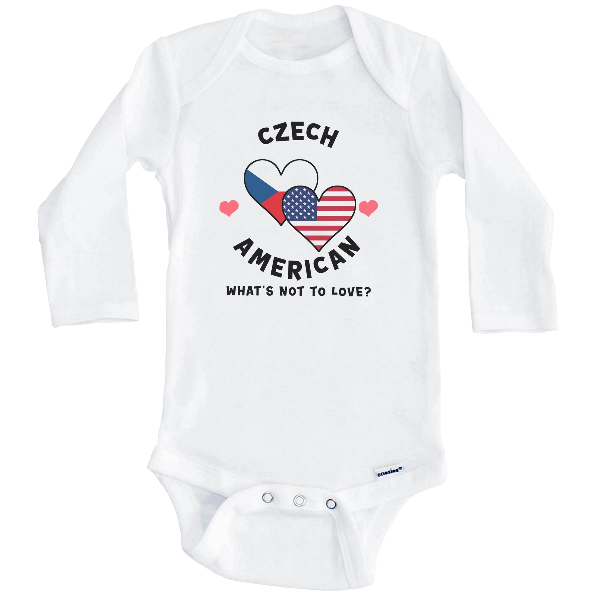 Czech American What's Not To Love Heart Flags Baby Bodysuit (Long Sleeves)