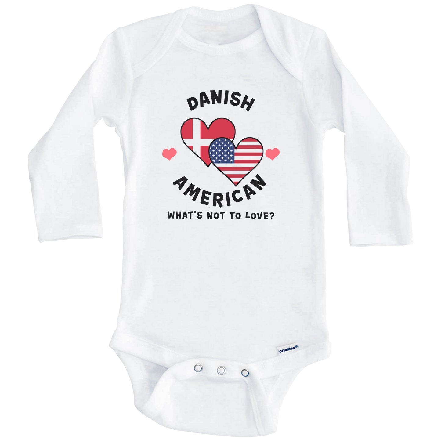 Danish American What's Not To Love Heart Flags Baby Bodysuit (Long Sleeves)