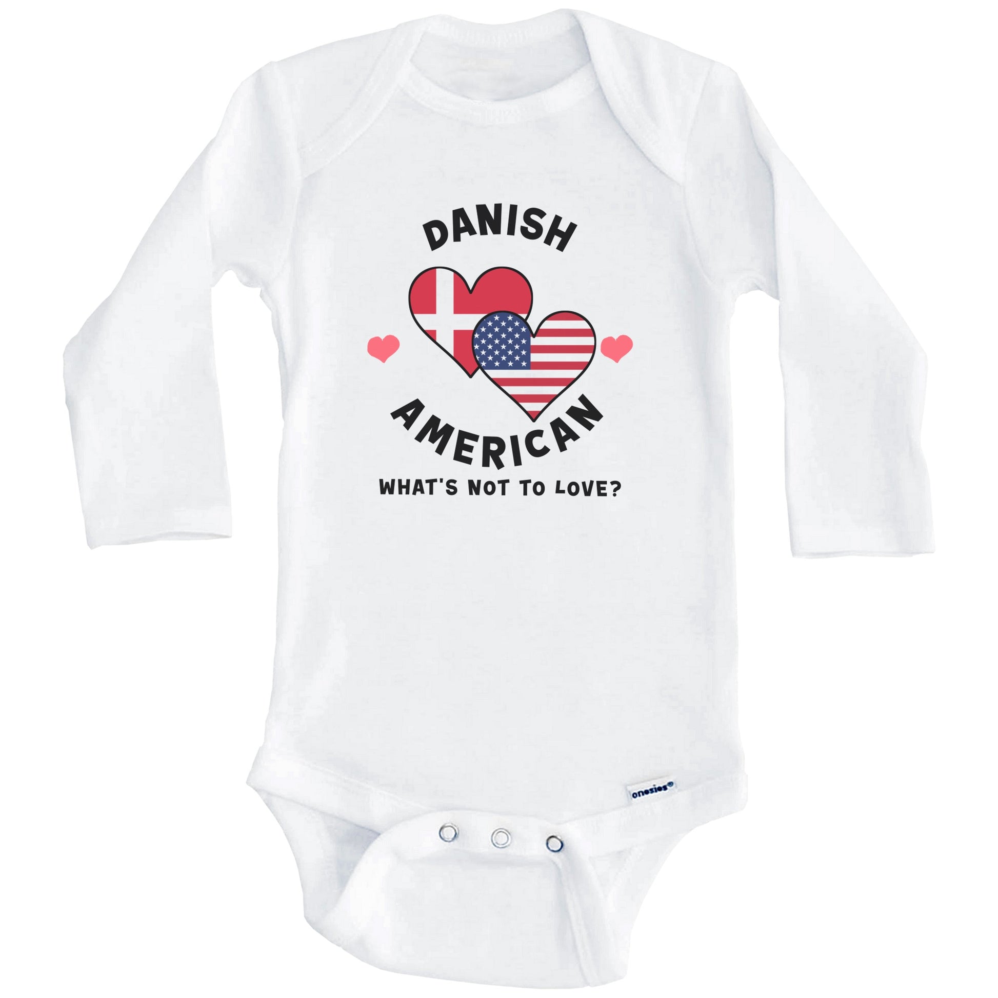 Danish American What's Not To Love Heart Flags Baby Bodysuit (Long Sleeves)