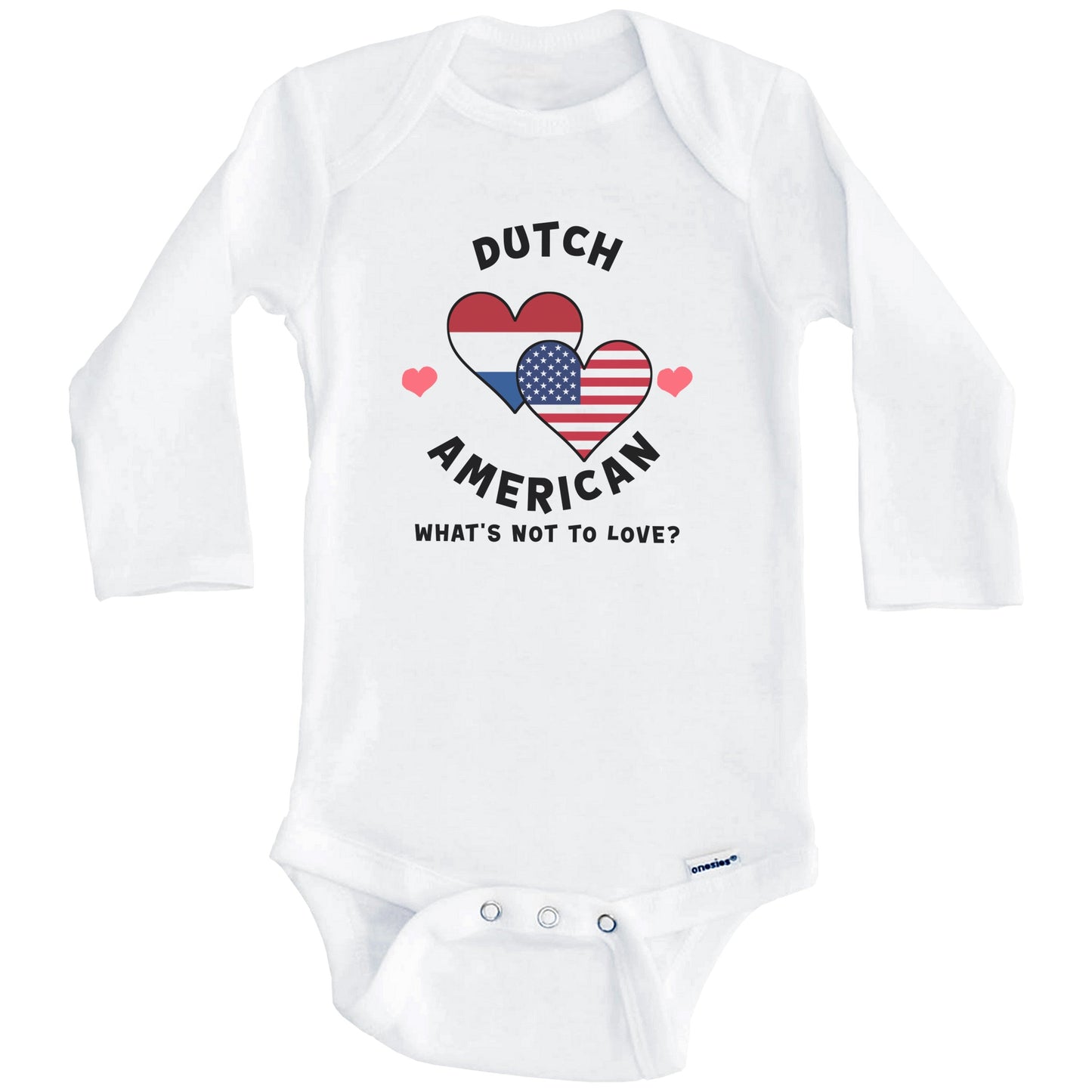 Dutch American What's Not To Love Heart Flags Baby Bodysuit (Long Sleeves)