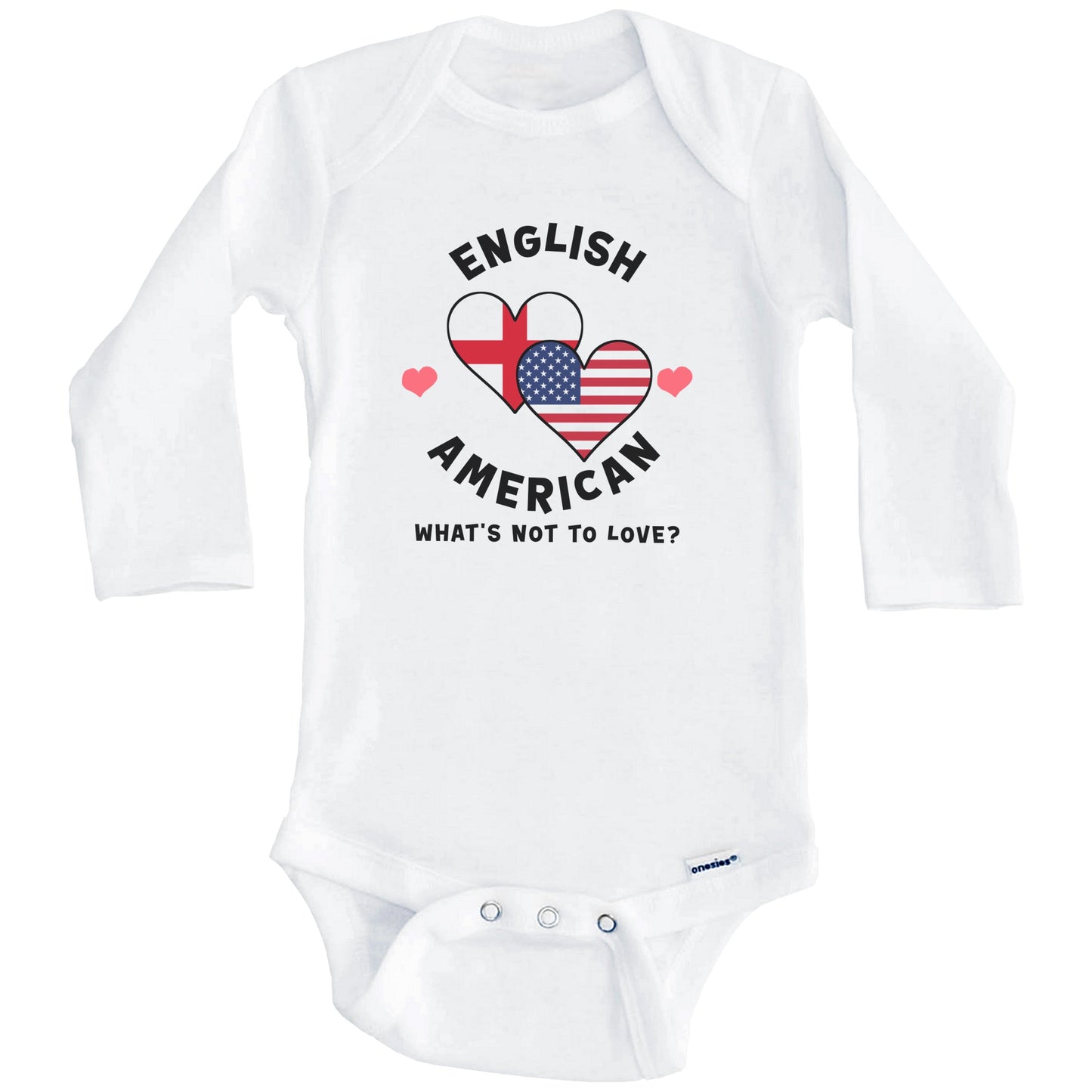 English American What's Not To Love Heart Flags Baby Bodysuit (Long Sleeves)