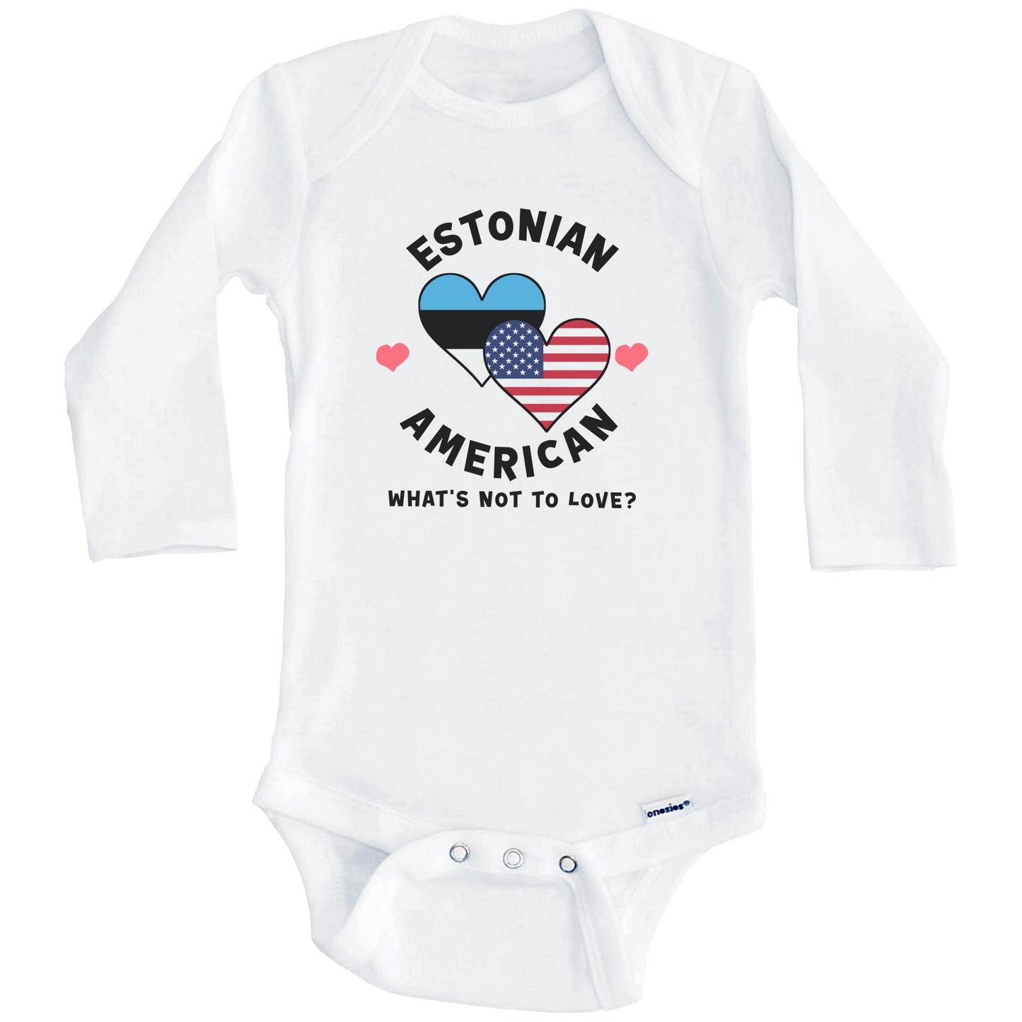 Estonian American What's Not To Love Heart Flags Baby Bodysuit (Long Sleeves)