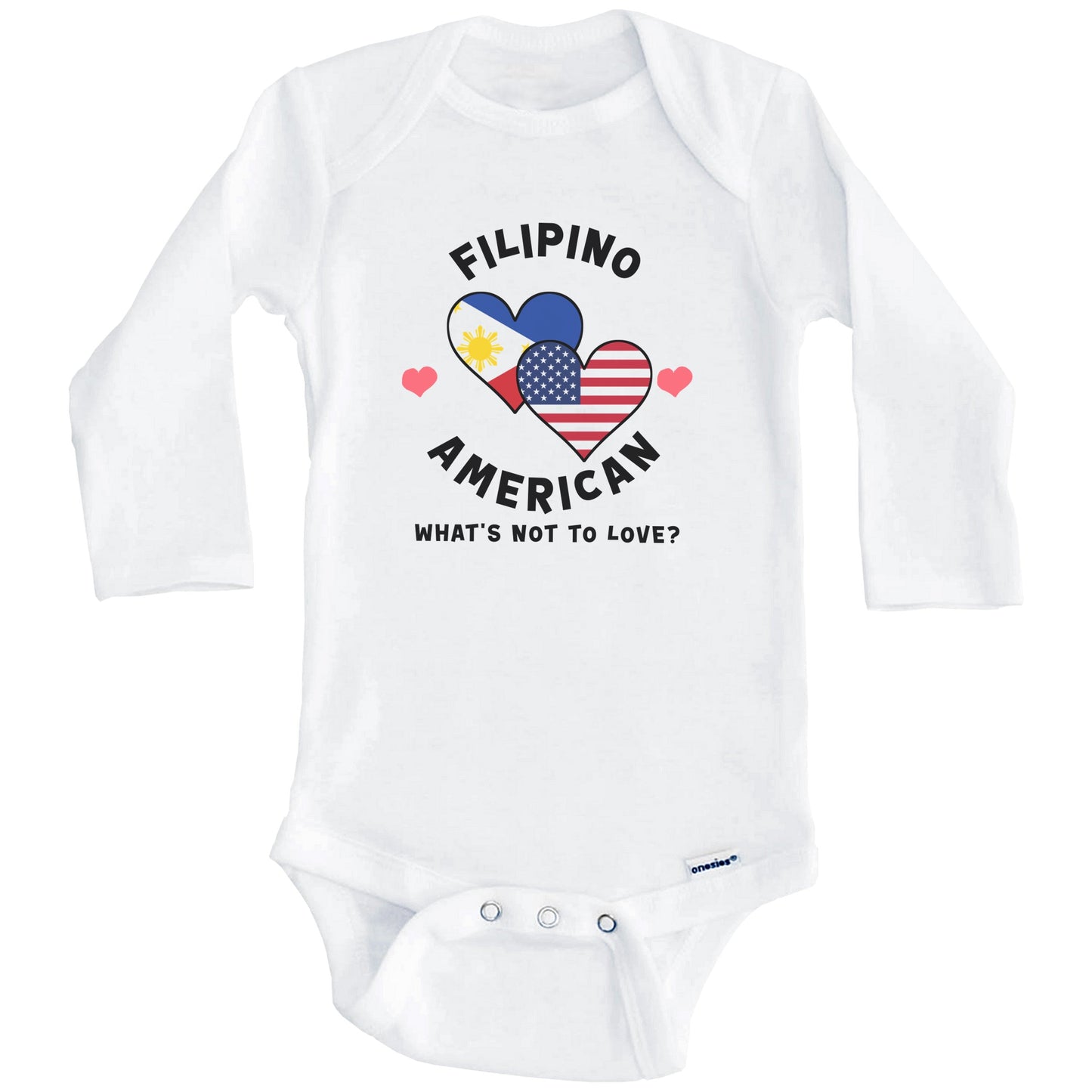 Filipino American What's Not To Love Heart Flags Baby Bodysuit (Long Sleeves)