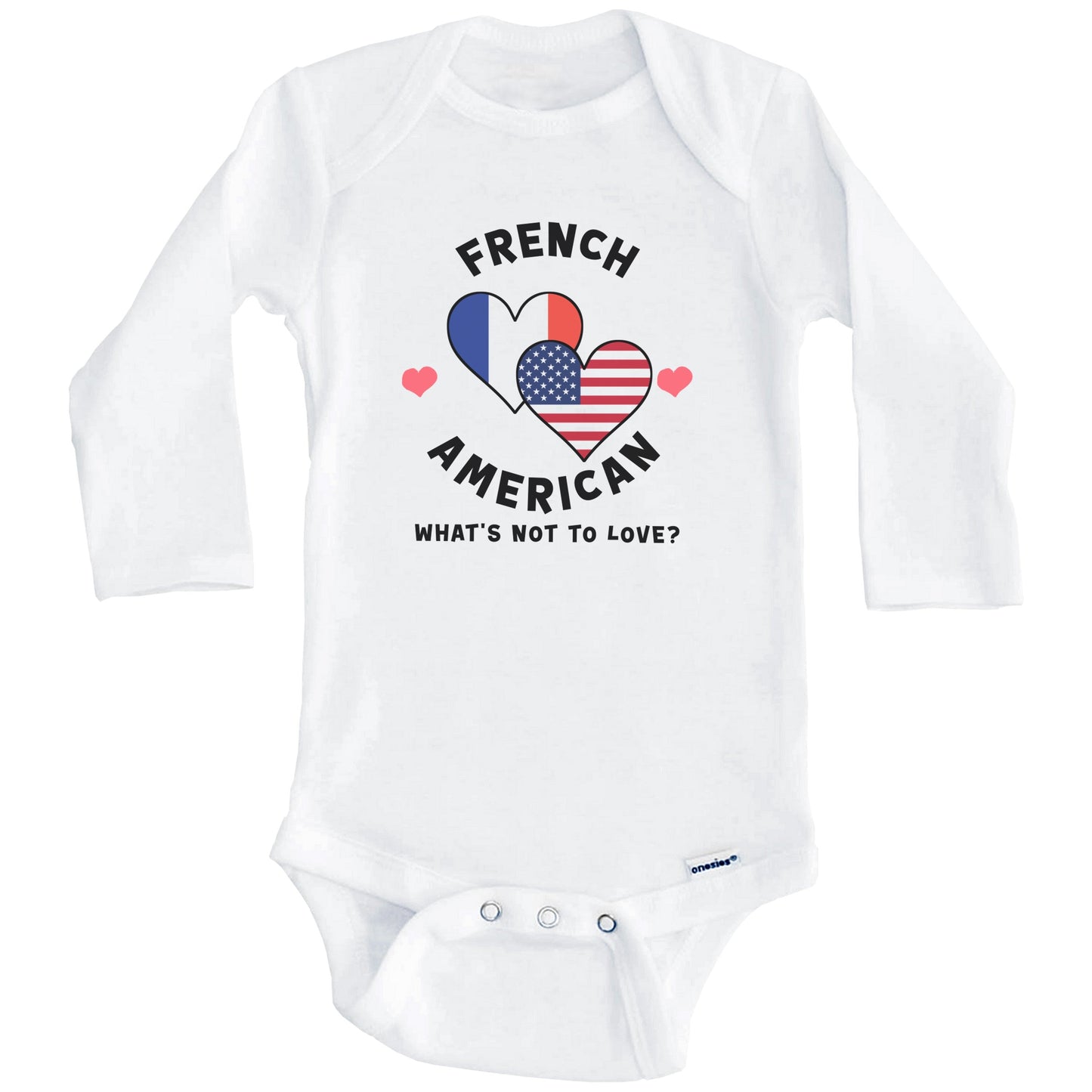 French American What's Not To Love Heart Flags Baby Bodysuit (Long Sleeves)