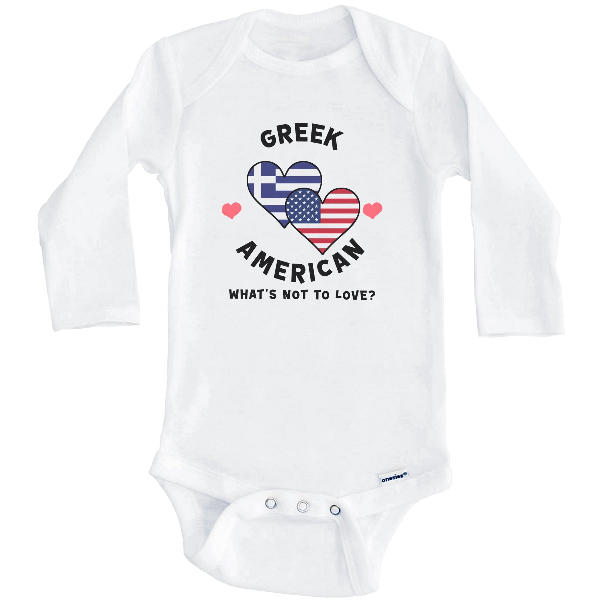 Greek American What's Not To Love Heart Flags Baby Bodysuit (Long Sleeves)